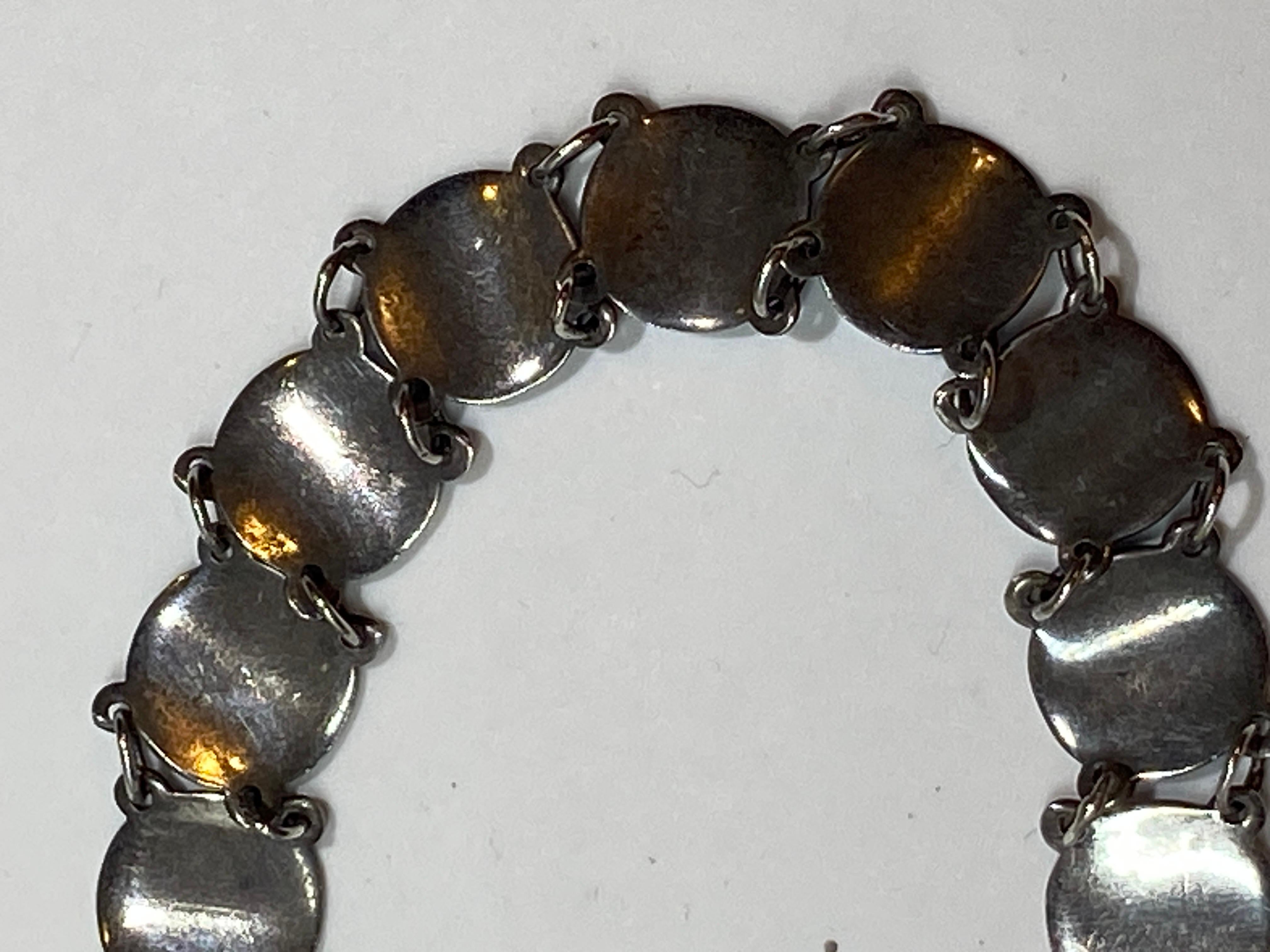 Delicate Sterling Silver With Floral Enamel Link Bracelet For Sale 9