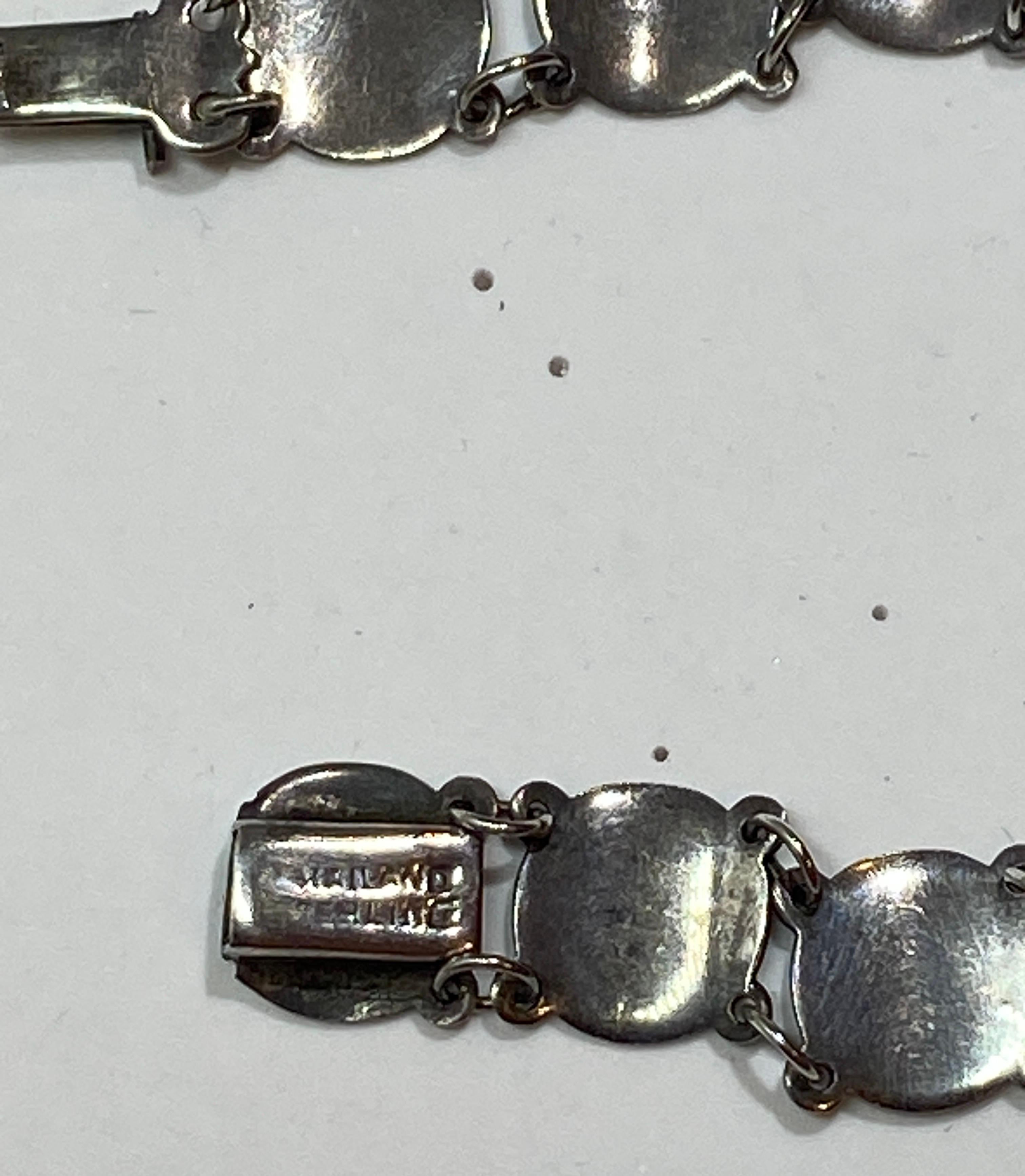 Artisan Delicate Sterling Silver With Floral Enamel Link Bracelet For Sale