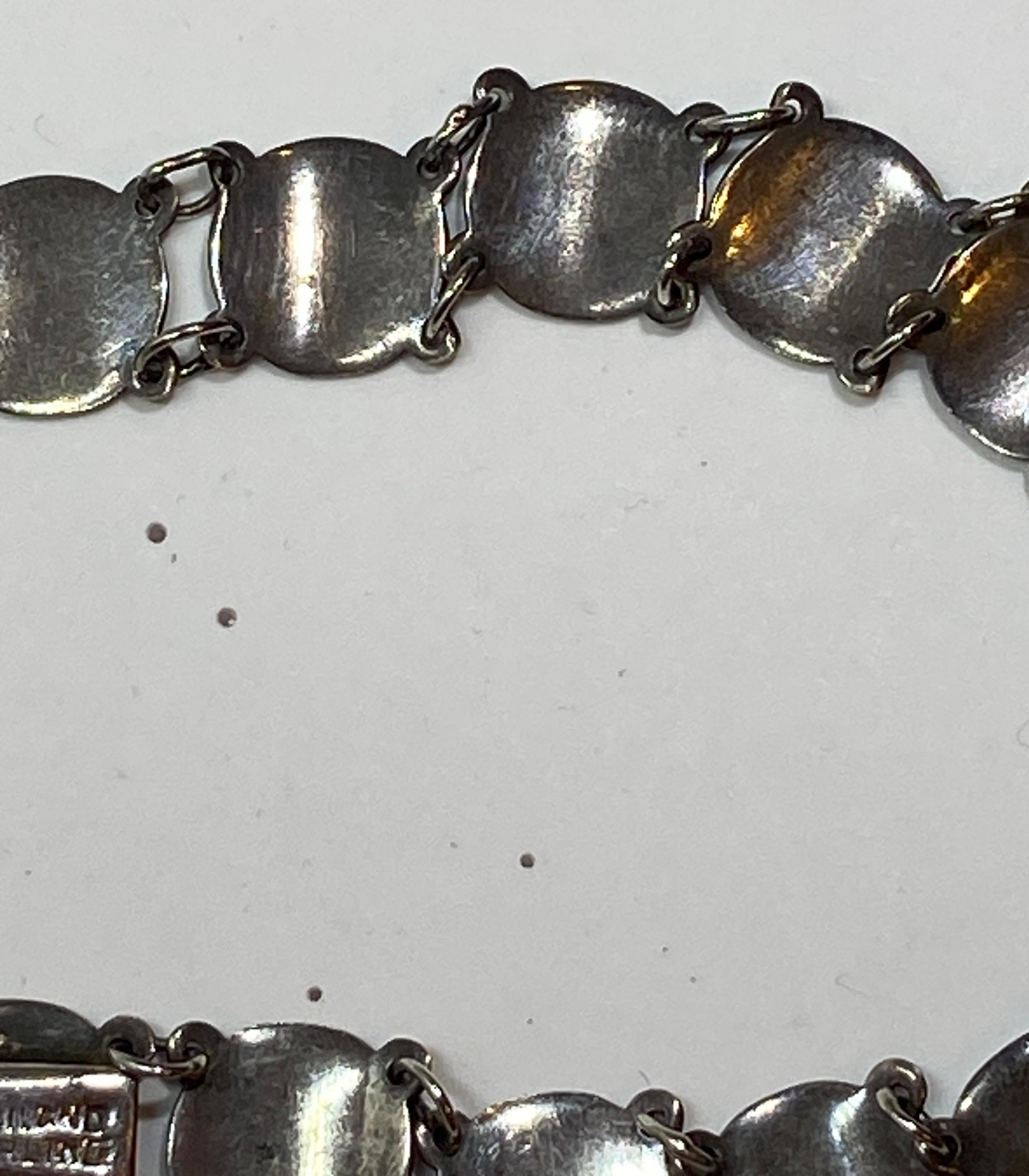 Delicate Sterling Silver With Floral Enamel Link Bracelet For Sale 1