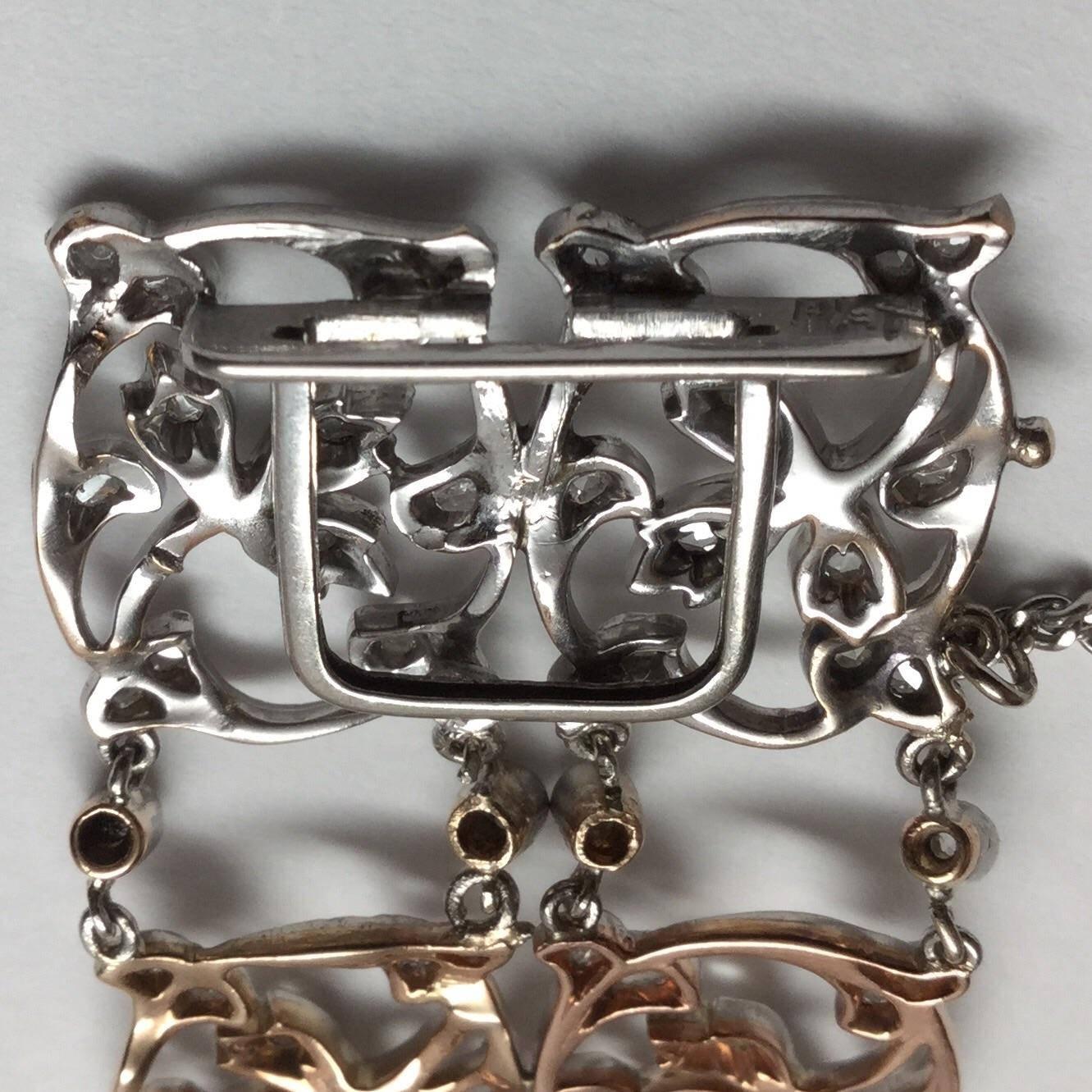 Rose Cut Delicate Victorian Antique Design Platinum 18 Karat Gold Diamond Bracelet Floral