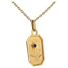 Delicate Vintage French 18k Gold Daisy Charm Blue Stone Pendant 9mm