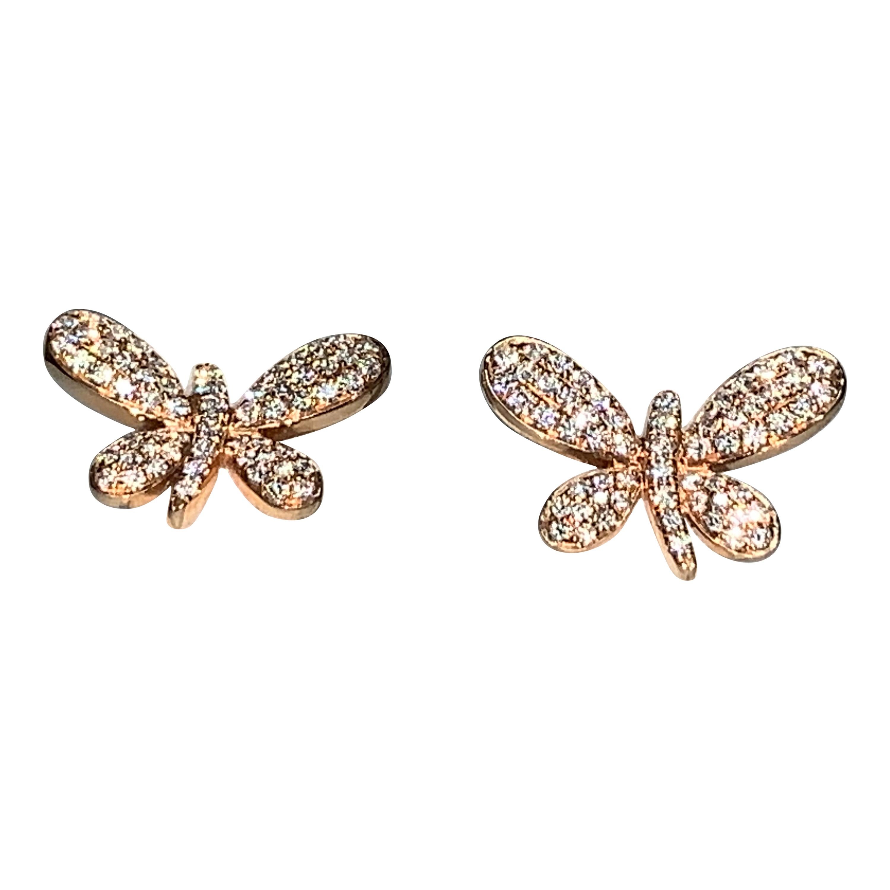 White Diamond, Rose Gold, Dragonfly Earrings For Sale