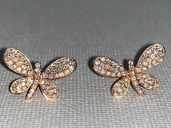 White Diamond, Rose Gold, Dragonfly Earrings