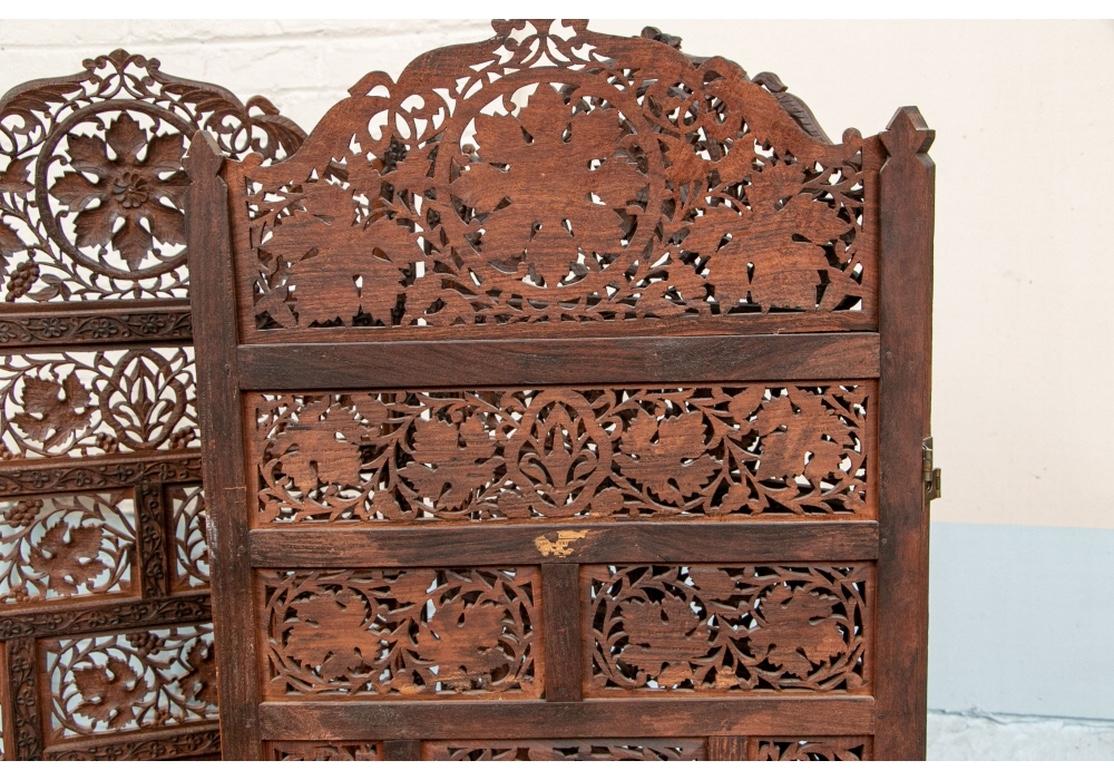 Agra Delicately Carved Wood 4 Panel Leaf And Grape Motif  Screen