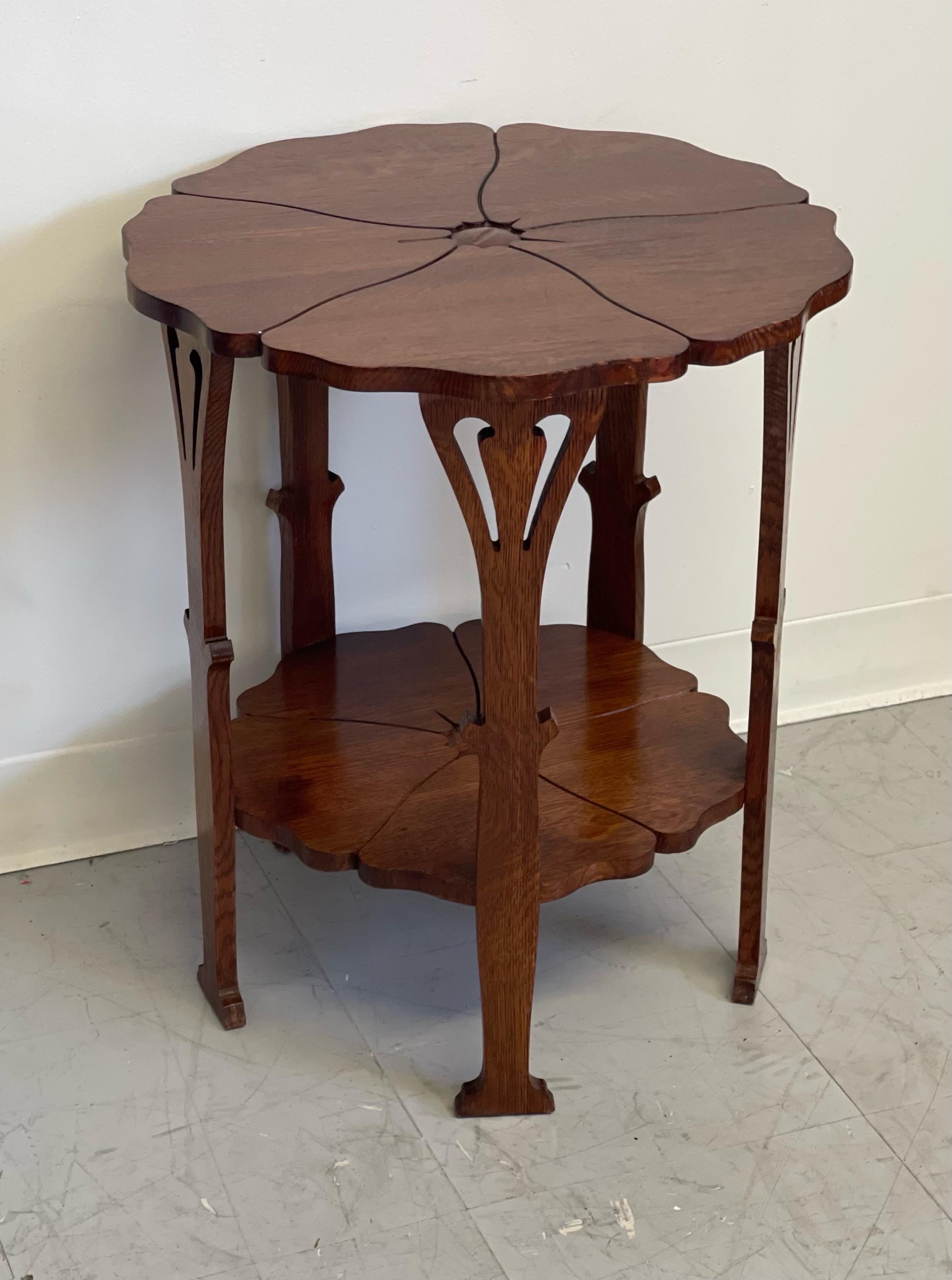 Wood Delicately Designed Antique Gustave Stickily Poppy Table With Floral Motif For Sale