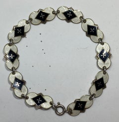 Delicately Detailed Sterling Silver with Black and Cream Enamel Overlay Bracelet