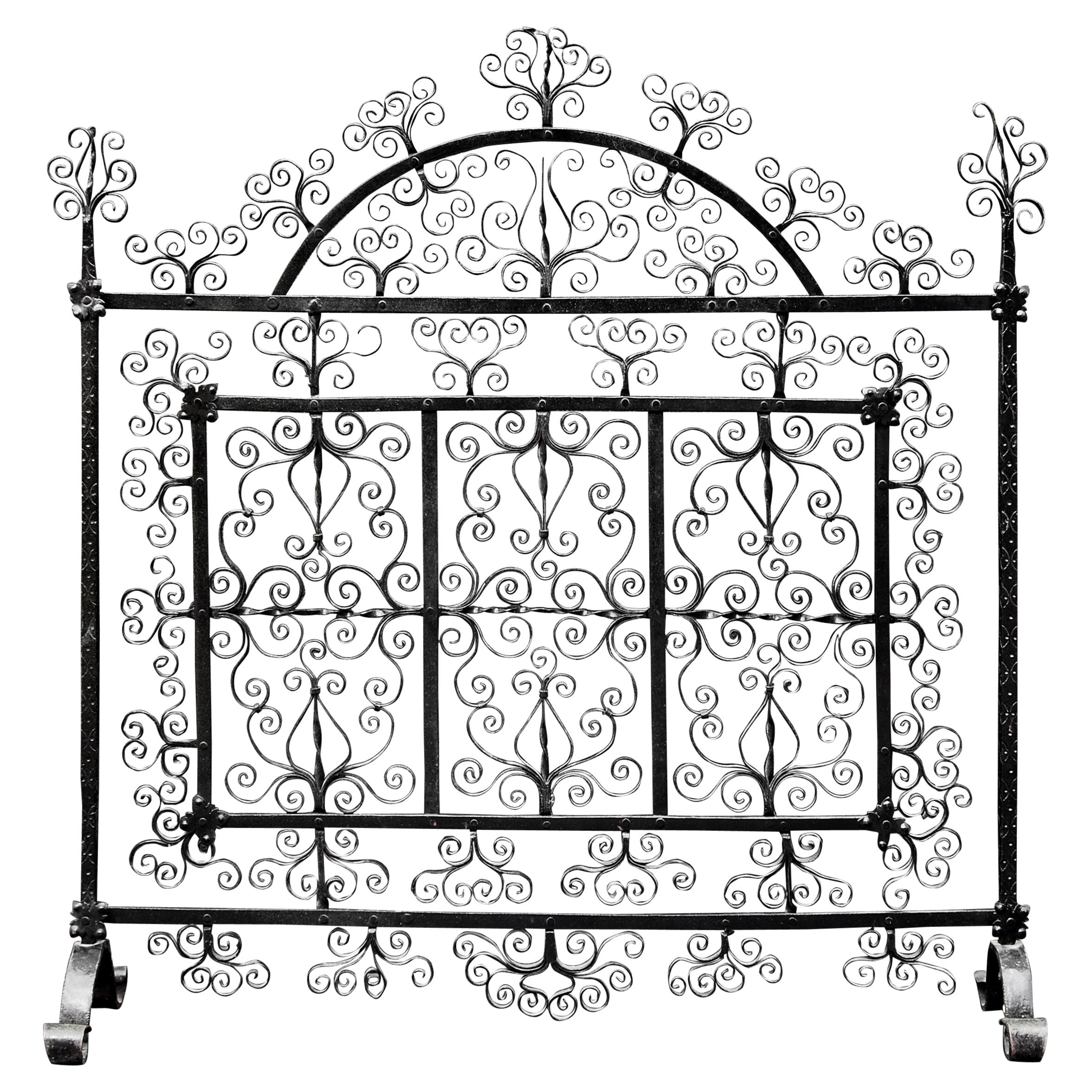 Delicately Scrolled Wrought Iron Firescreen For Sale