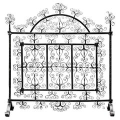 Antique Delicately Scrolled Wrought Iron Firescreen