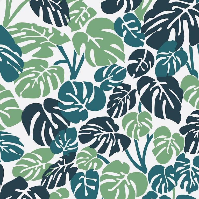 XXIe siècle et contemporain Papier peint de créateur Deliciosa en forêt tropicale vert, sarcelle, bleu marine et gris pâle en vente