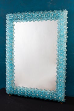 Delicious Aquamarine Blu Flower Murano Glass Mirror 1970'