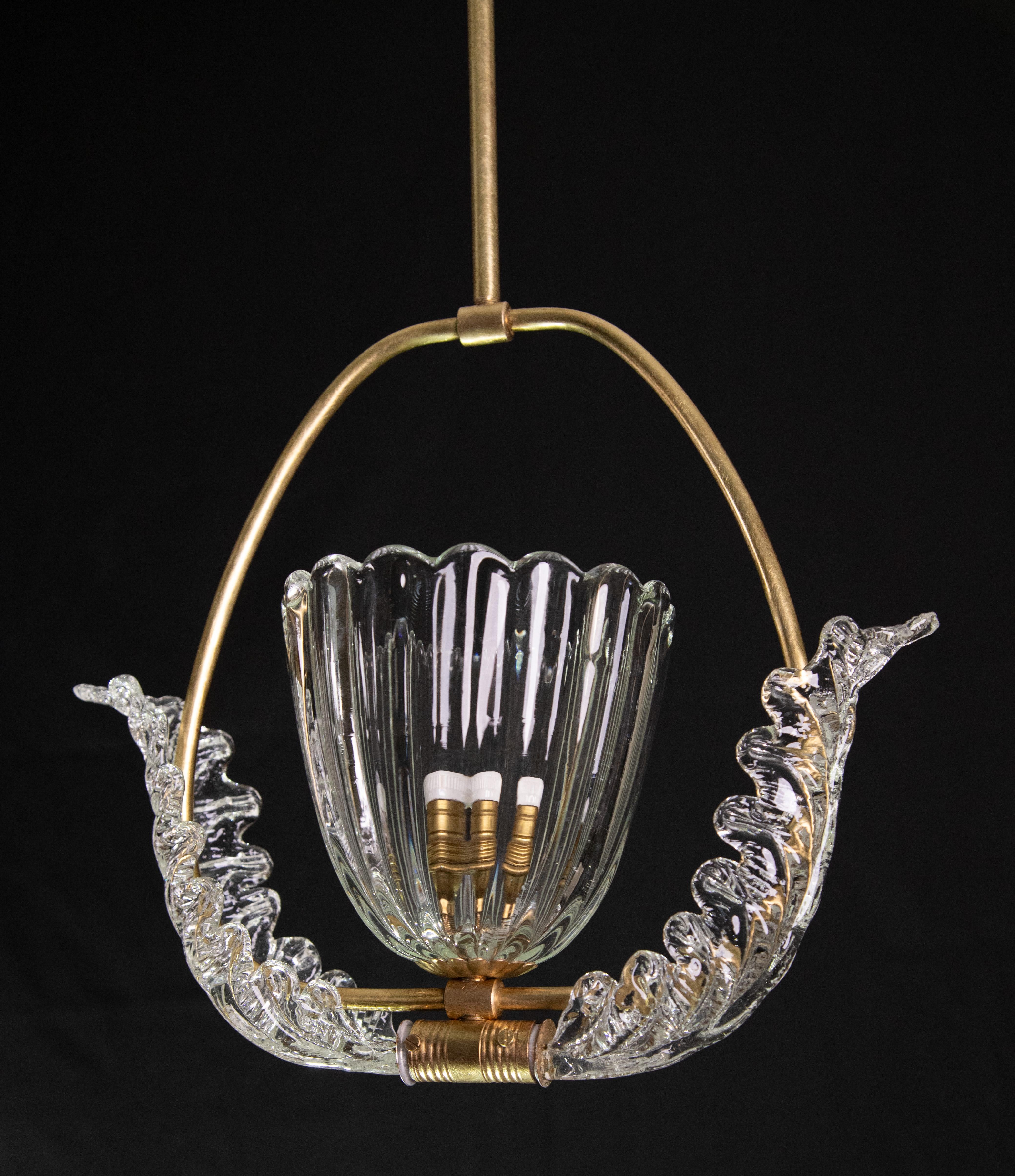 Delicious Art Deco Barovier & Toso Pendant Light Murano Glass, 1940 For Sale 2