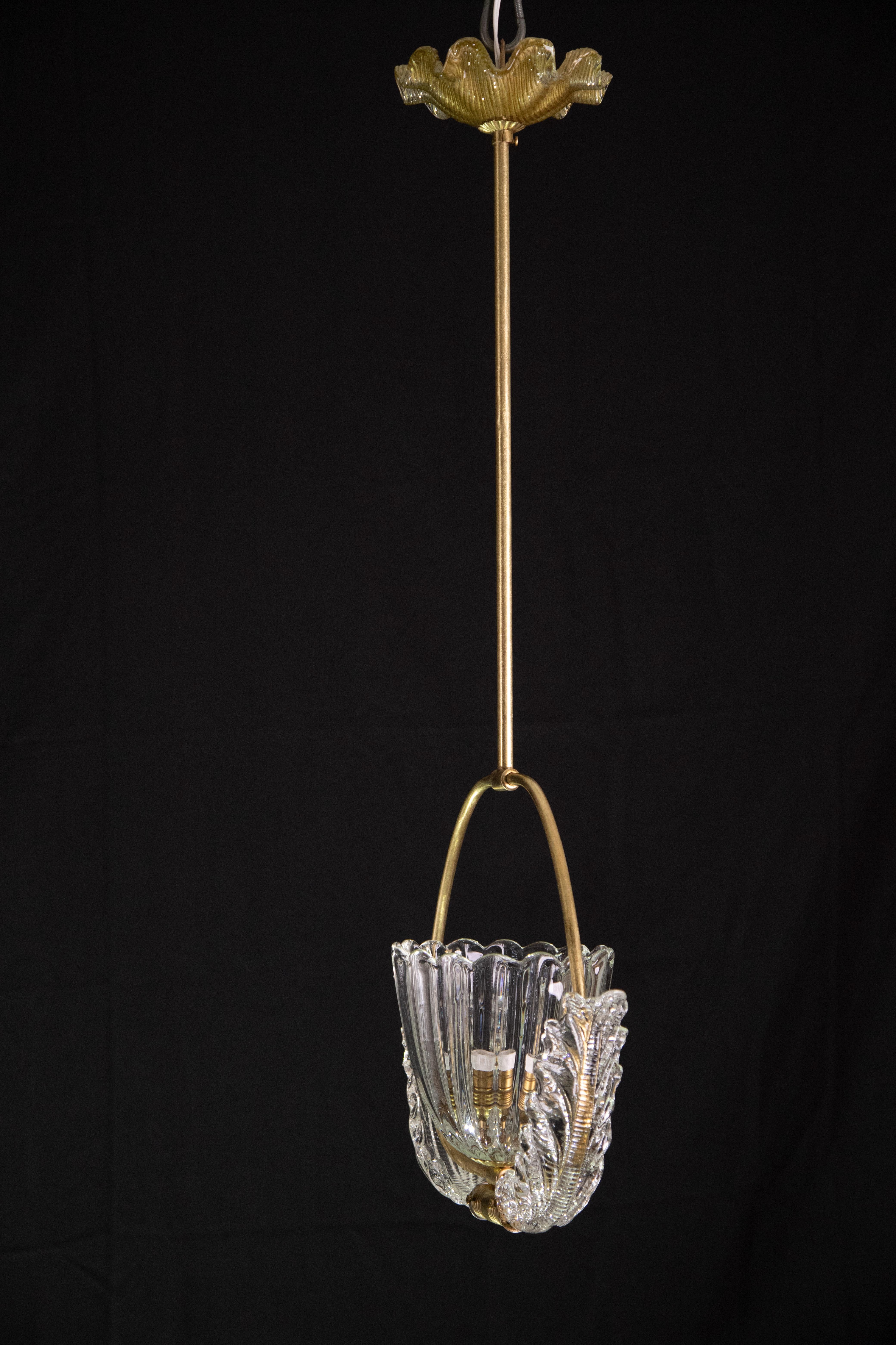 Delicious Art Deco Barovier & Toso Pendant Light Murano Glass, 1940 For Sale 3
