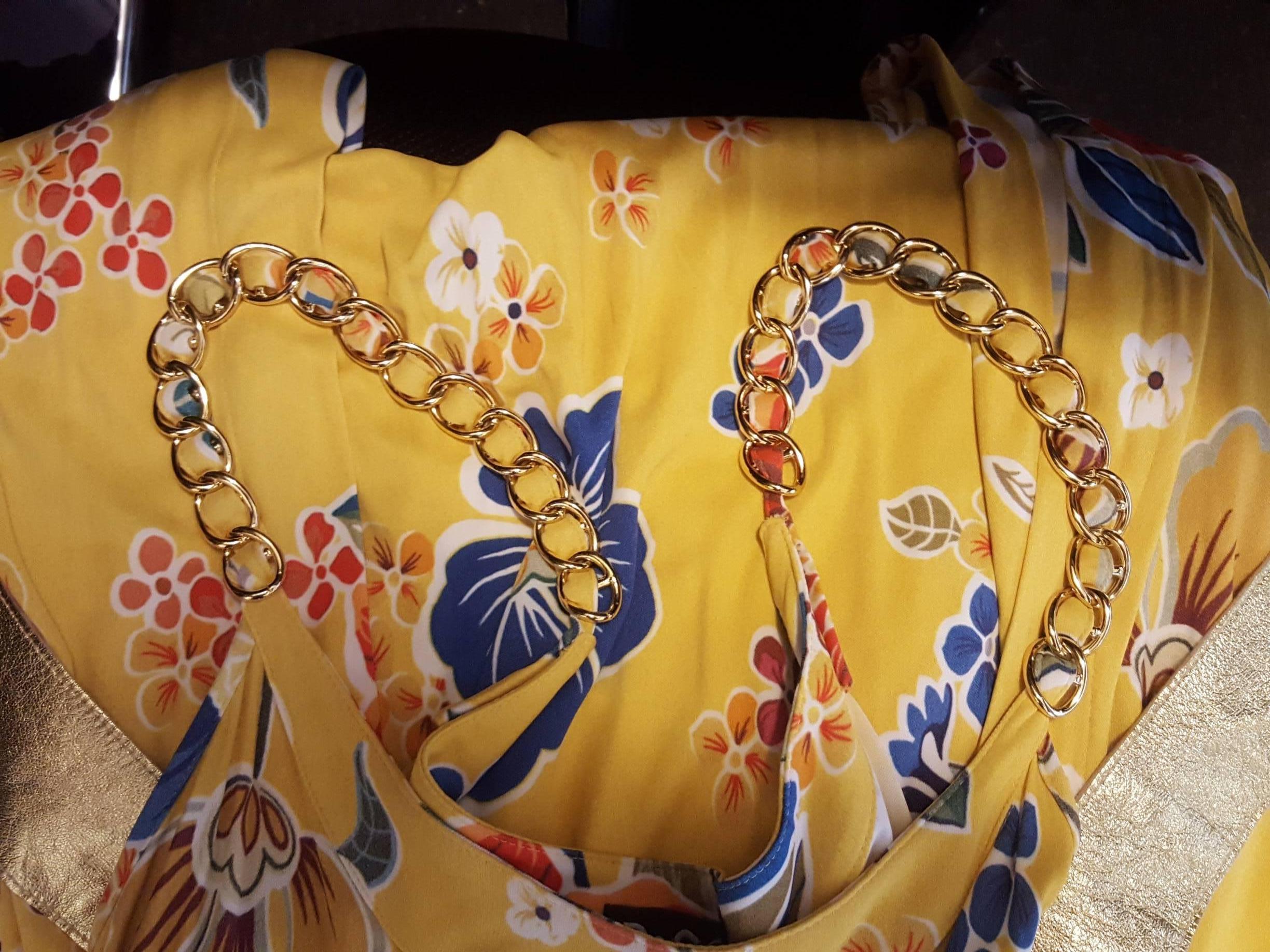 Orange D&G Dolce & Gabbana Yellow Floral Empire Waist Dress with Gold Tone Leather Belt For Sale