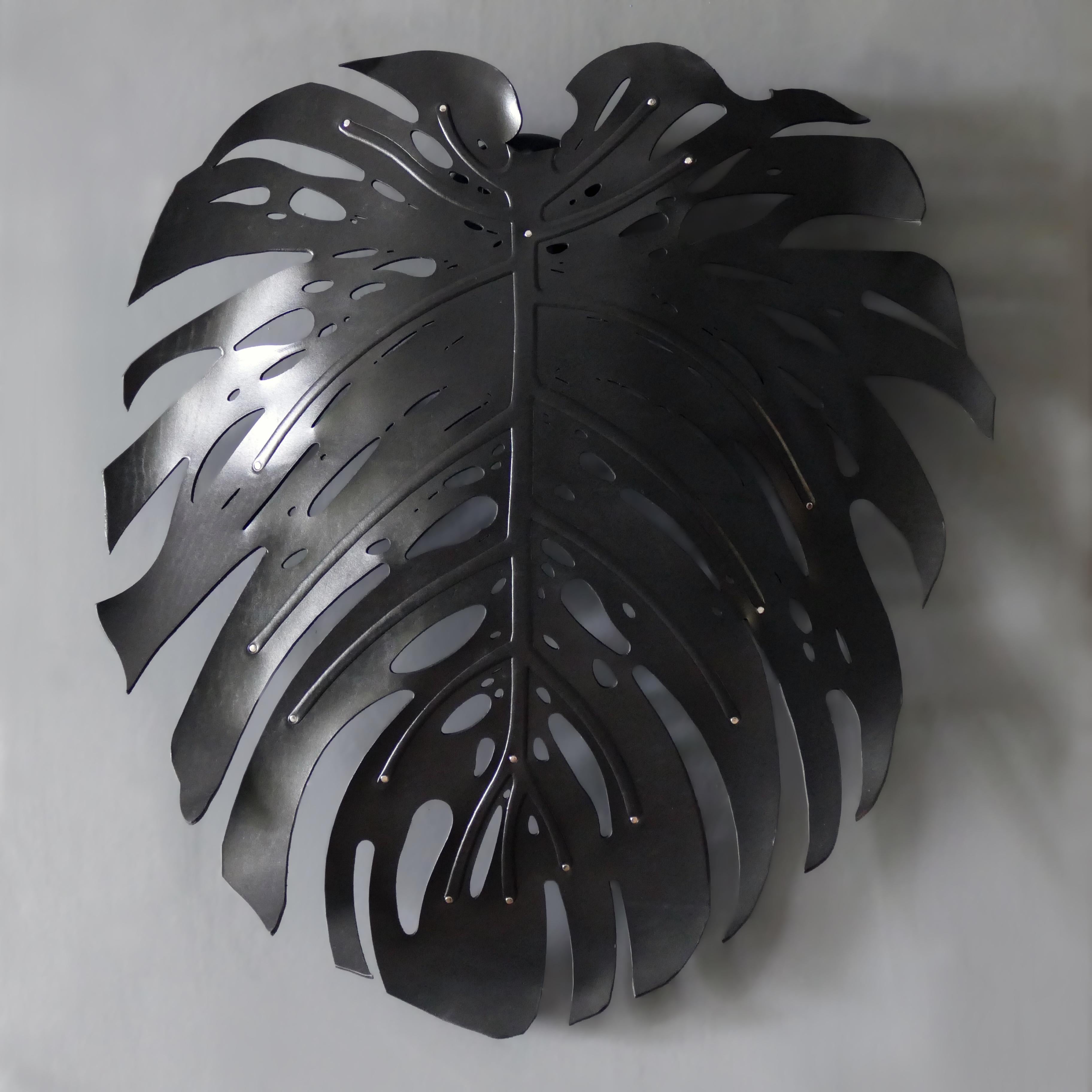 Hand-Painted    Wall Sconce, Black Leather - Monster Delicious For Sale