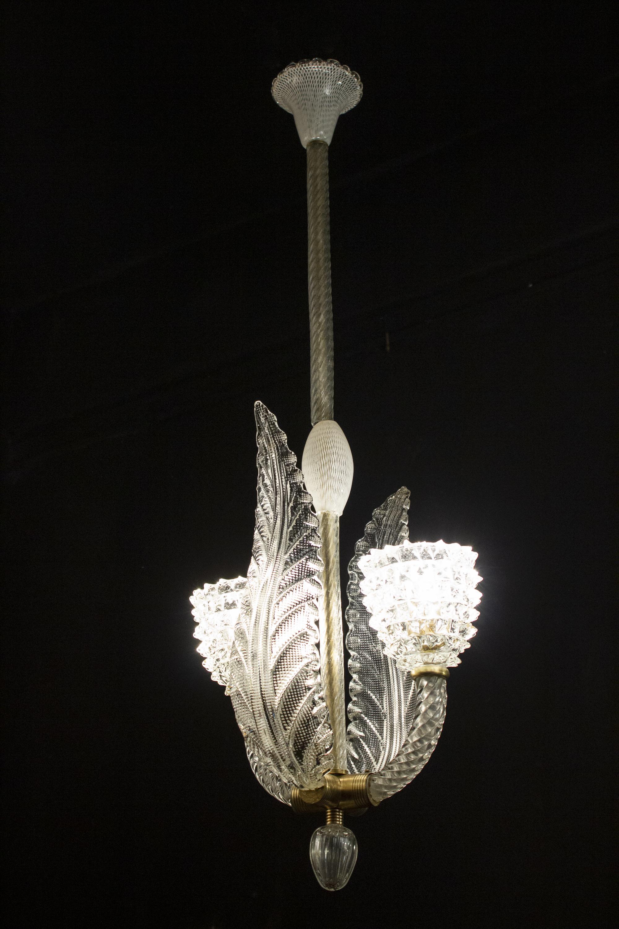 Mid-20th Century Delicious Murano Glass Pendant or Lantern by Ercole Barovier, 1930 For Sale