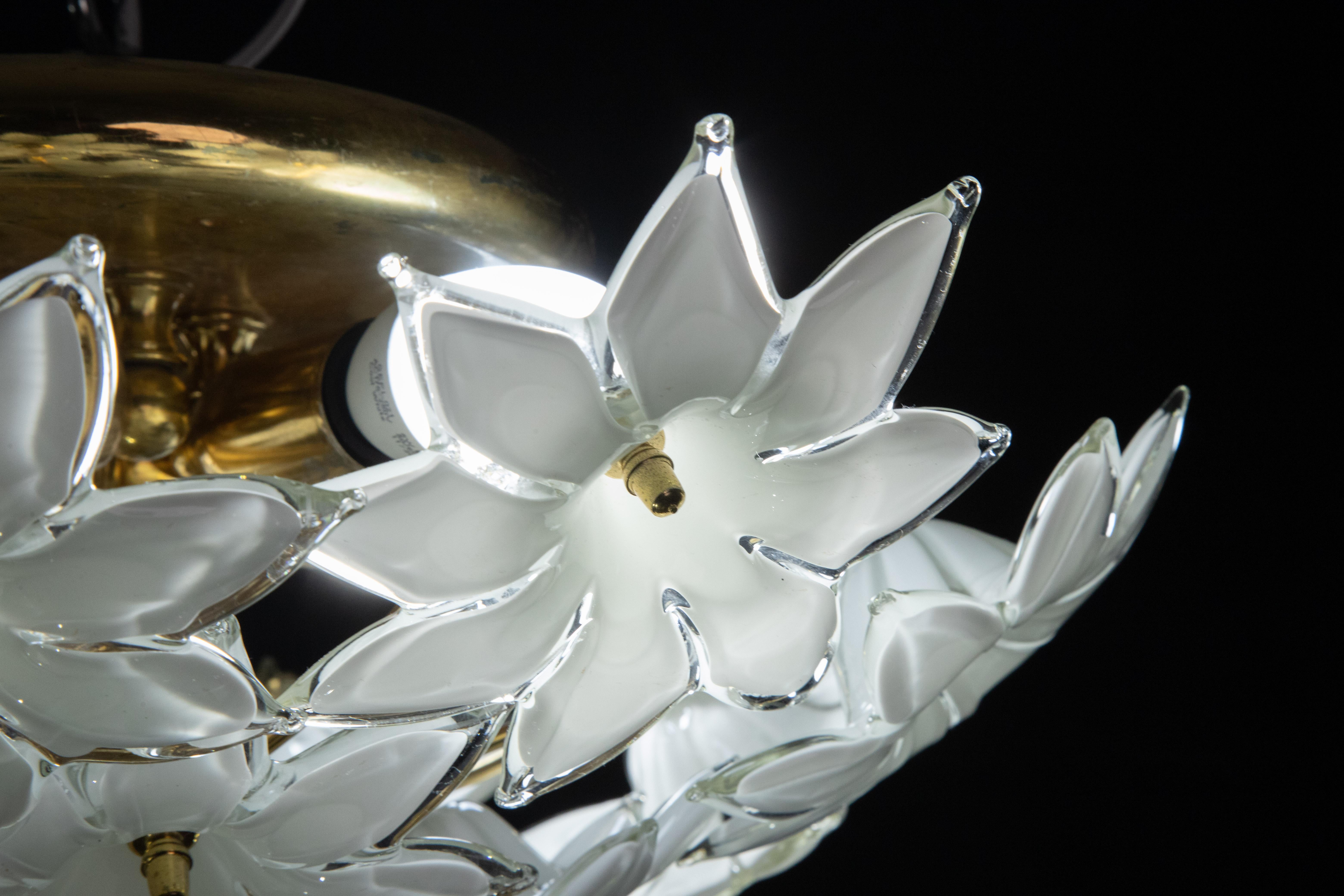 Late 20th Century Delicious Murano Vintage Ceiling Light White Flowers, 1970s