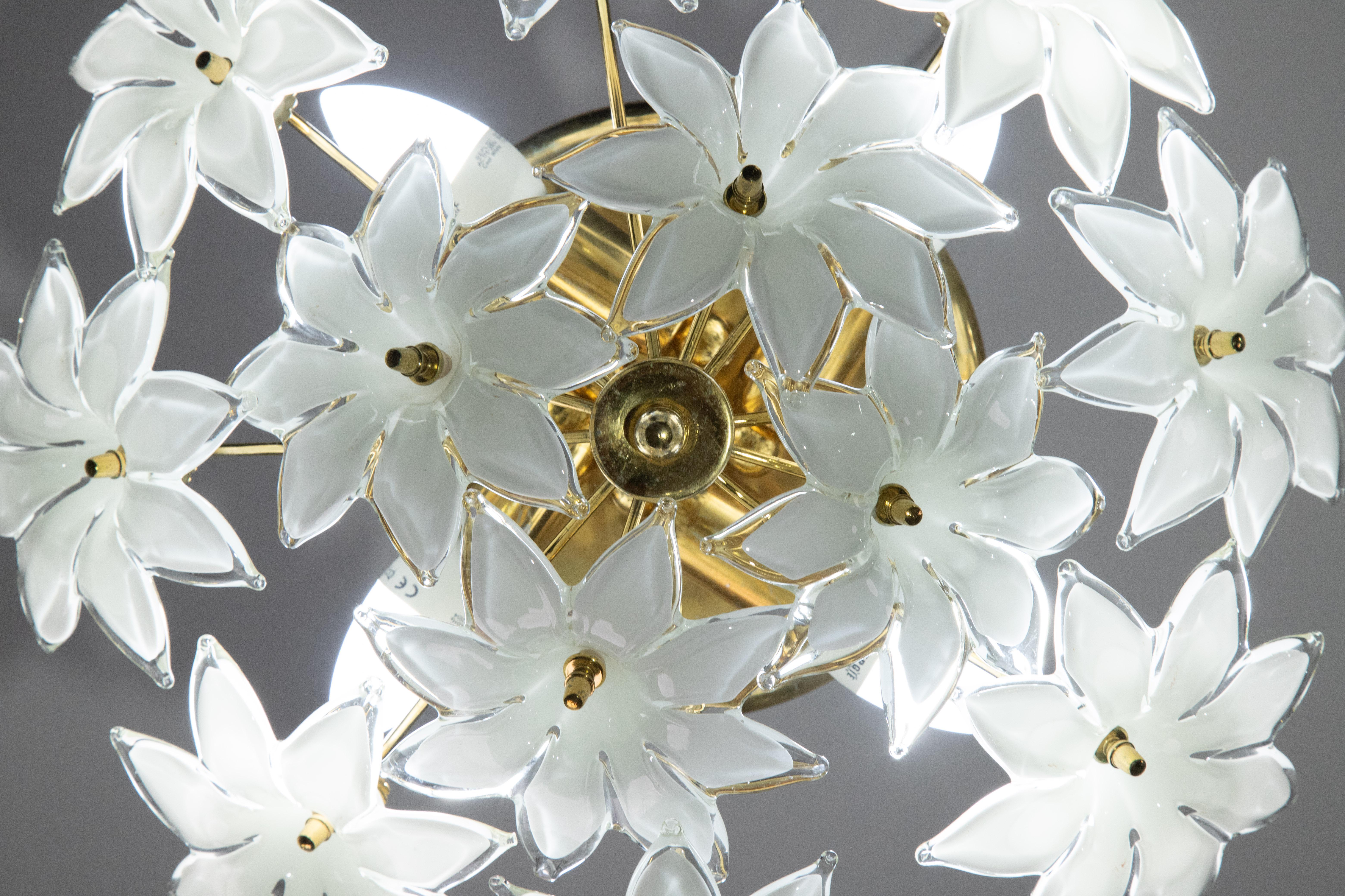 Murano Glass Delicious Murano Vintage Ceiling Light White Flowers, 1970s