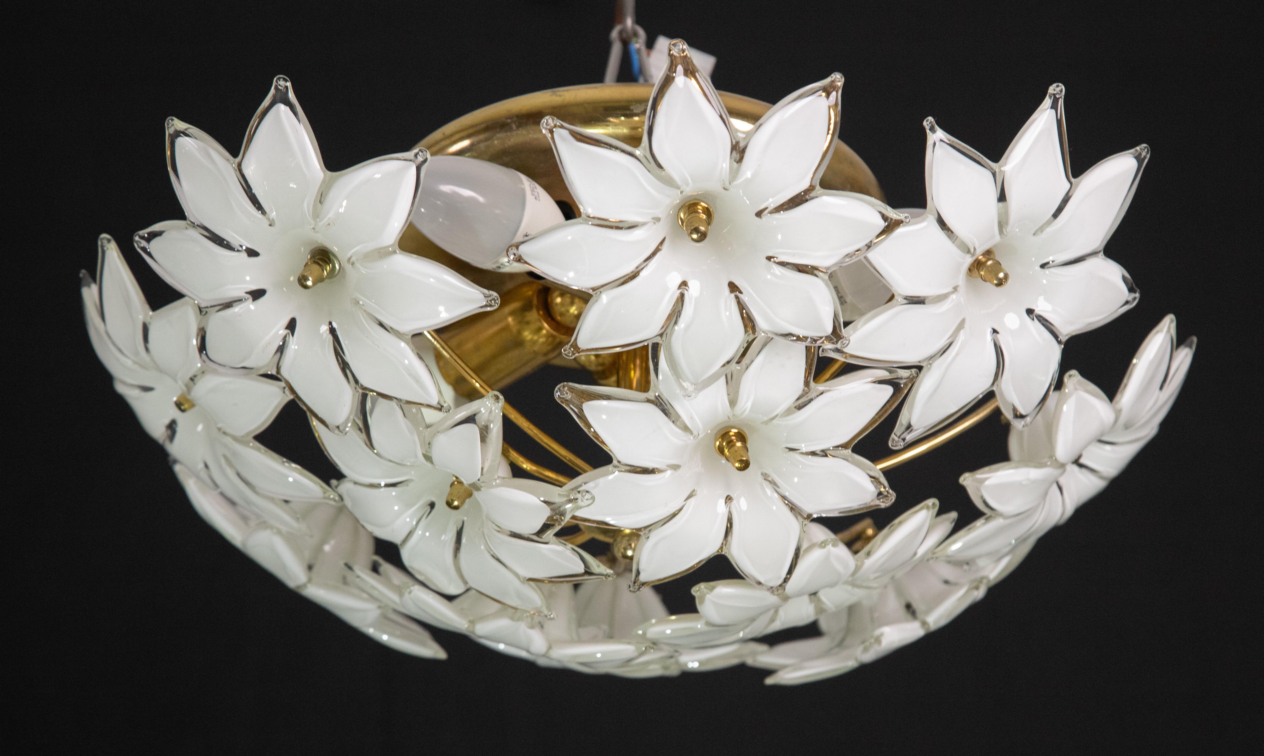 Delicious Murano Vintage Ceiling Light White Flowers, 1970s 3