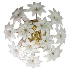Delicious Murano Vintage Ceiling Light White Flowers, 1970s