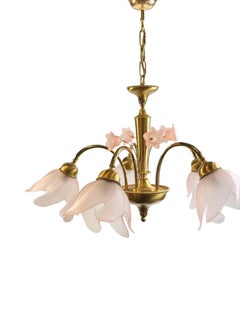 Delicious Murano Vintage Chandelier with Pink Glass Flowers & Shades, 1970s