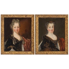 Delicious Naif Paintings of Two Daughters of Louis XV, 18th Century
