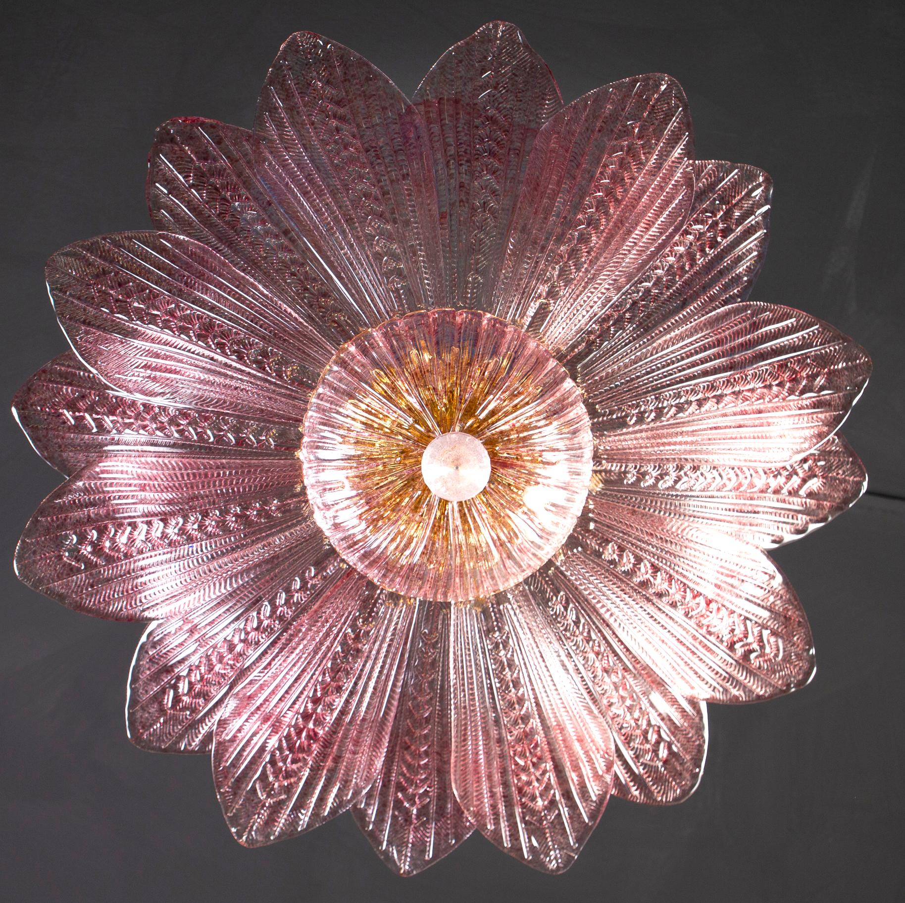 Delicious Pink Amethyst Murano Glass Leave Ceiling Light  or Chandelier 4