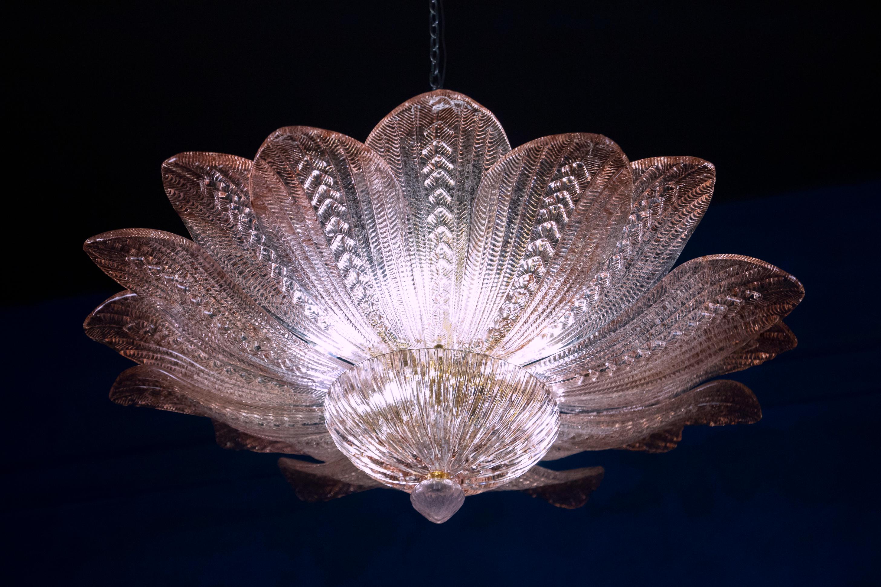 Delicious Pink Amethyst Murano Glass Leave Ceiling Light  or Chandelier 6