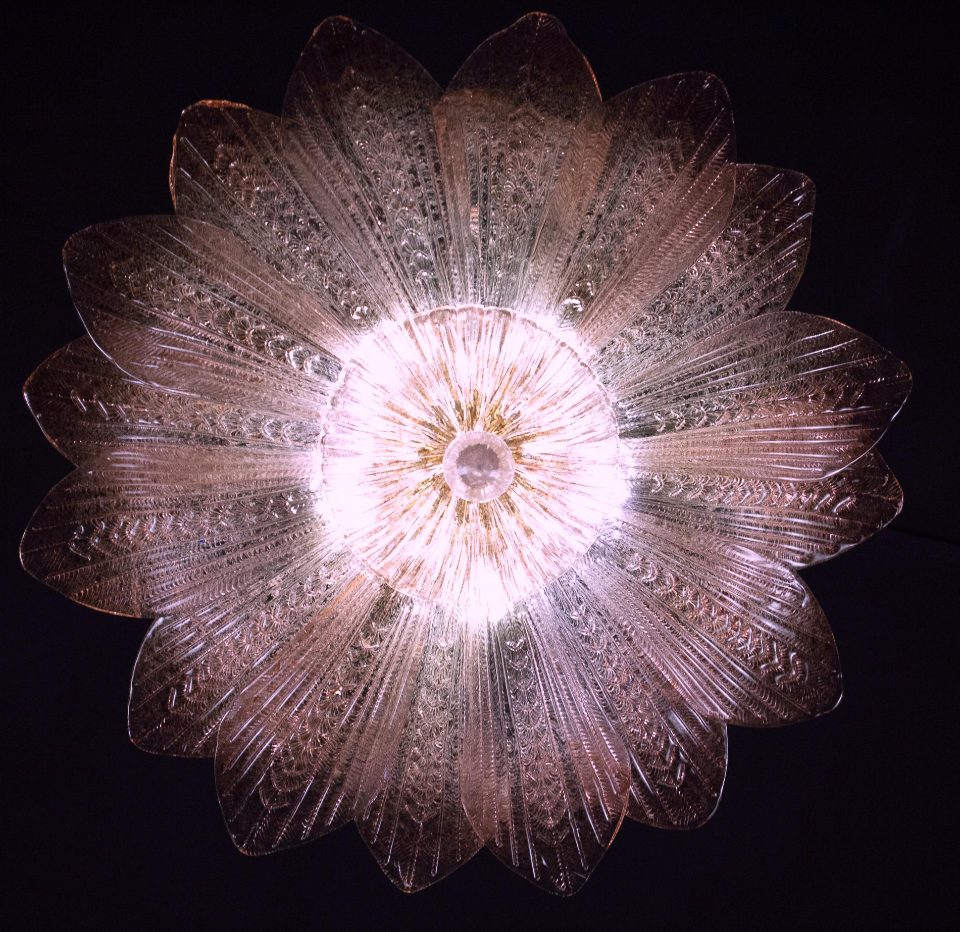 Delicious Pink Amethyst Murano Glass Leave Ceiling Light  or Chandelier 7