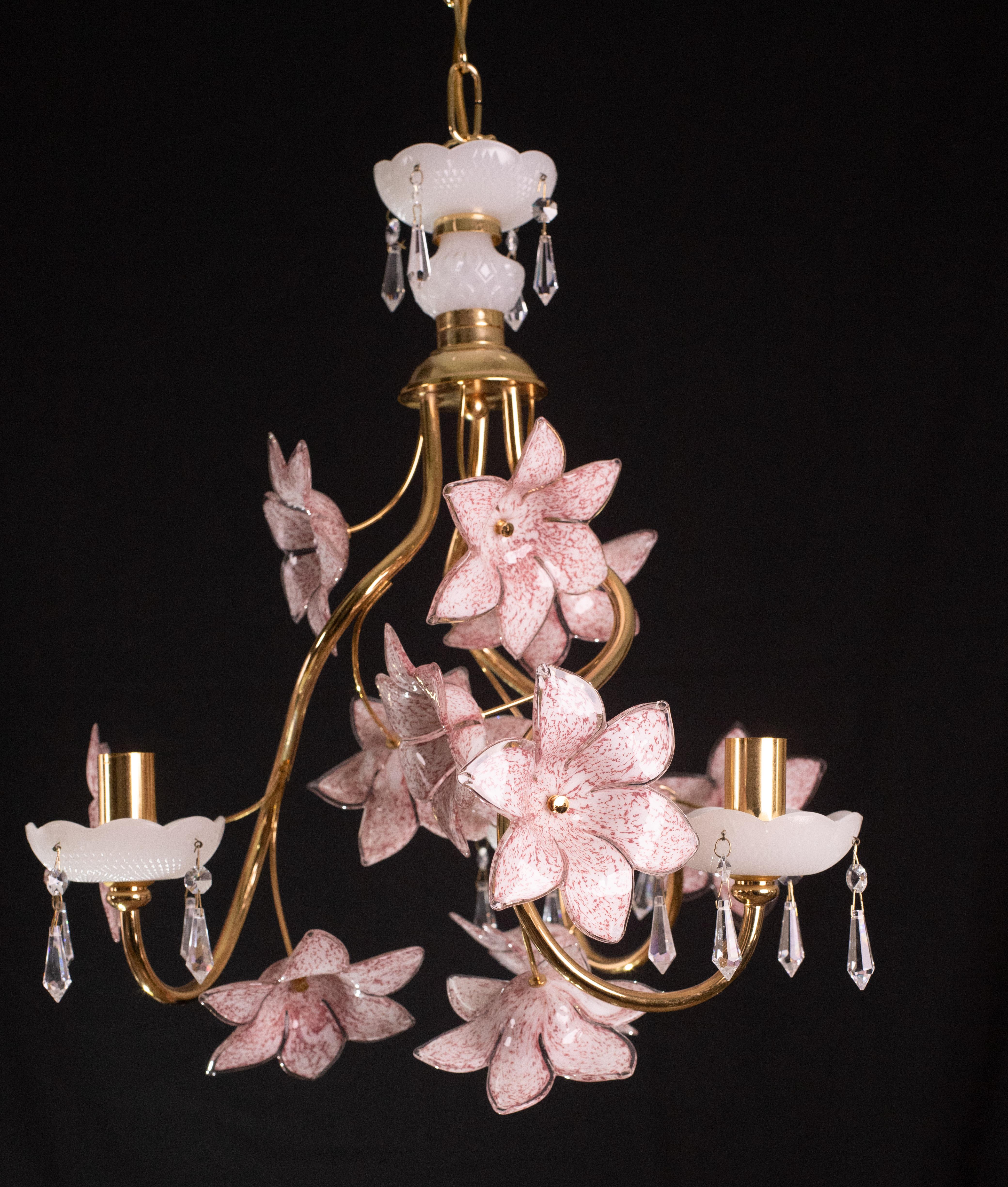 Delicious Pink Flowers Murano Chandelier, 1970s For Sale 5