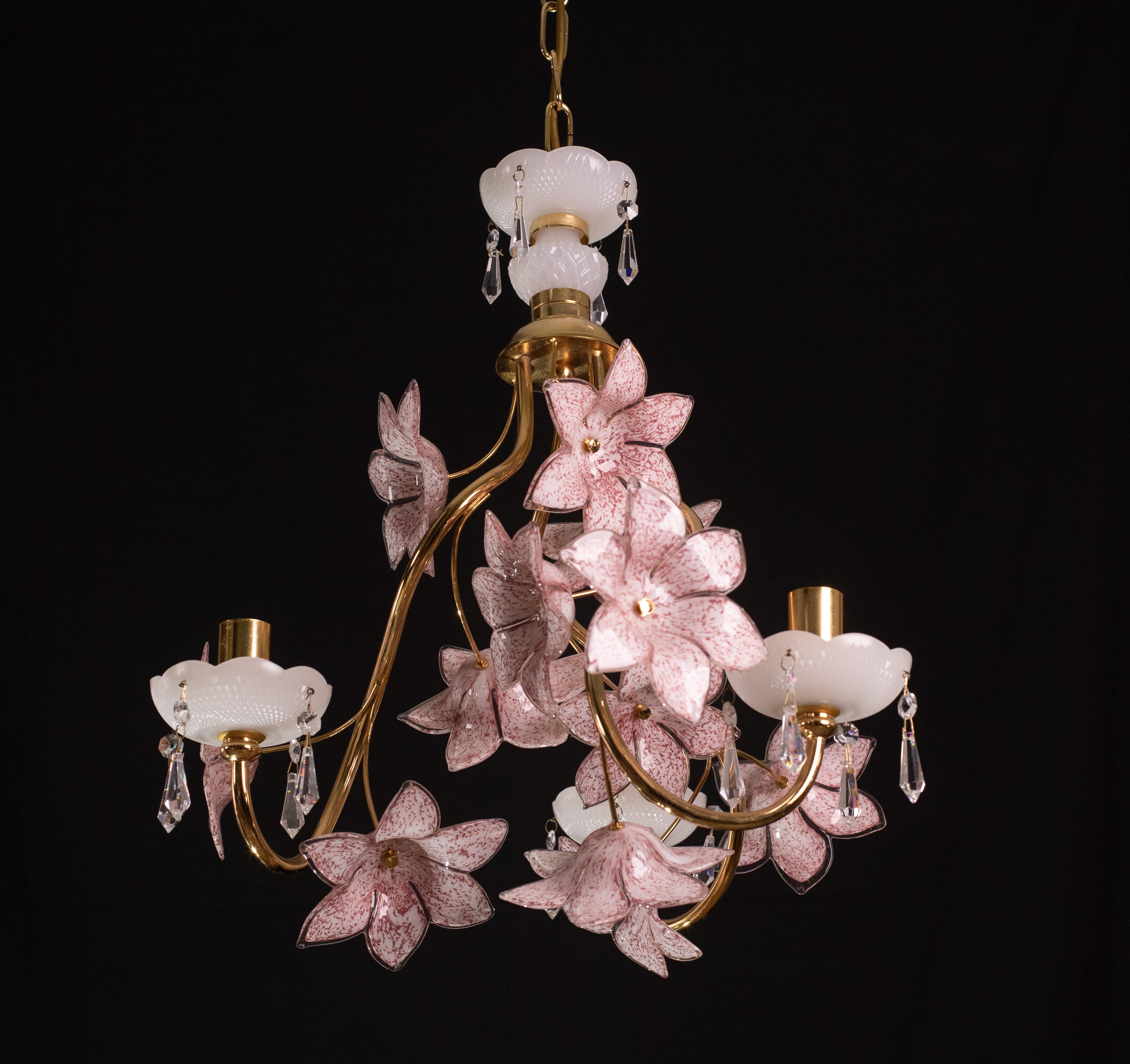 Delicious Pink Flowers Murano Chandelier, 1970s For Sale 7