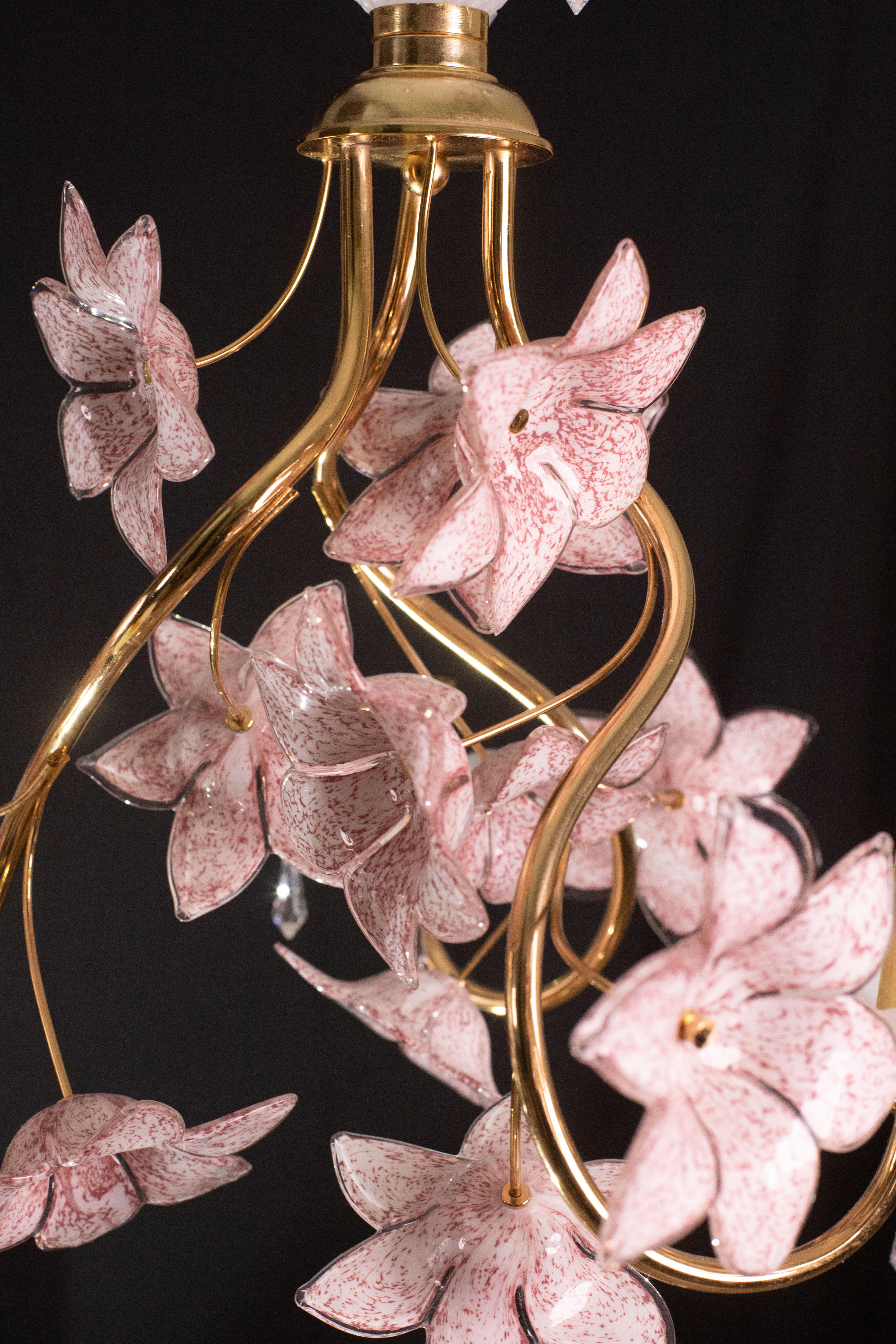 Delicious Pink Flowers Murano Chandelier, 1970s For Sale 8