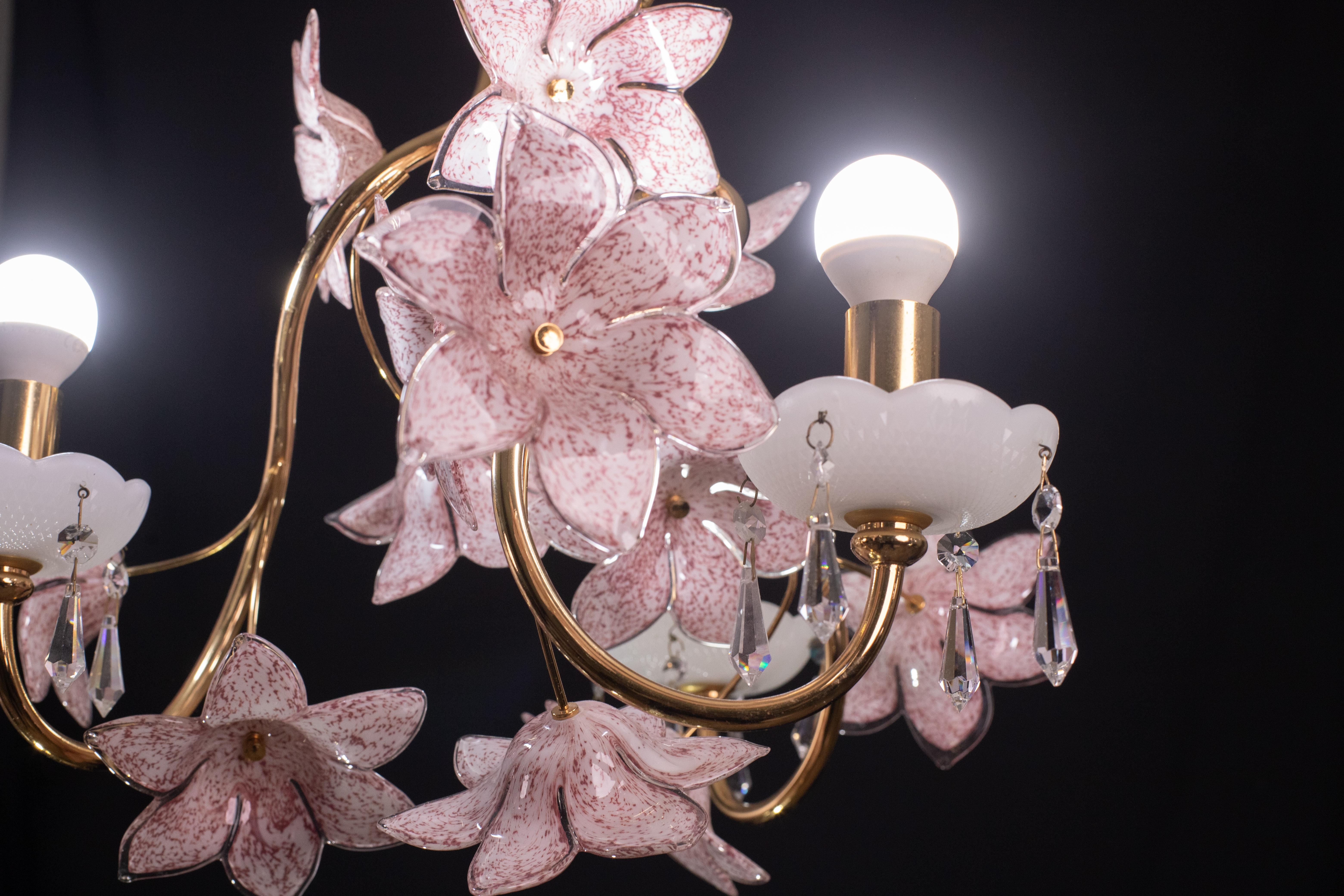 Murano Glass Delicious Pink Flowers Murano Chandelier, 1970s For Sale