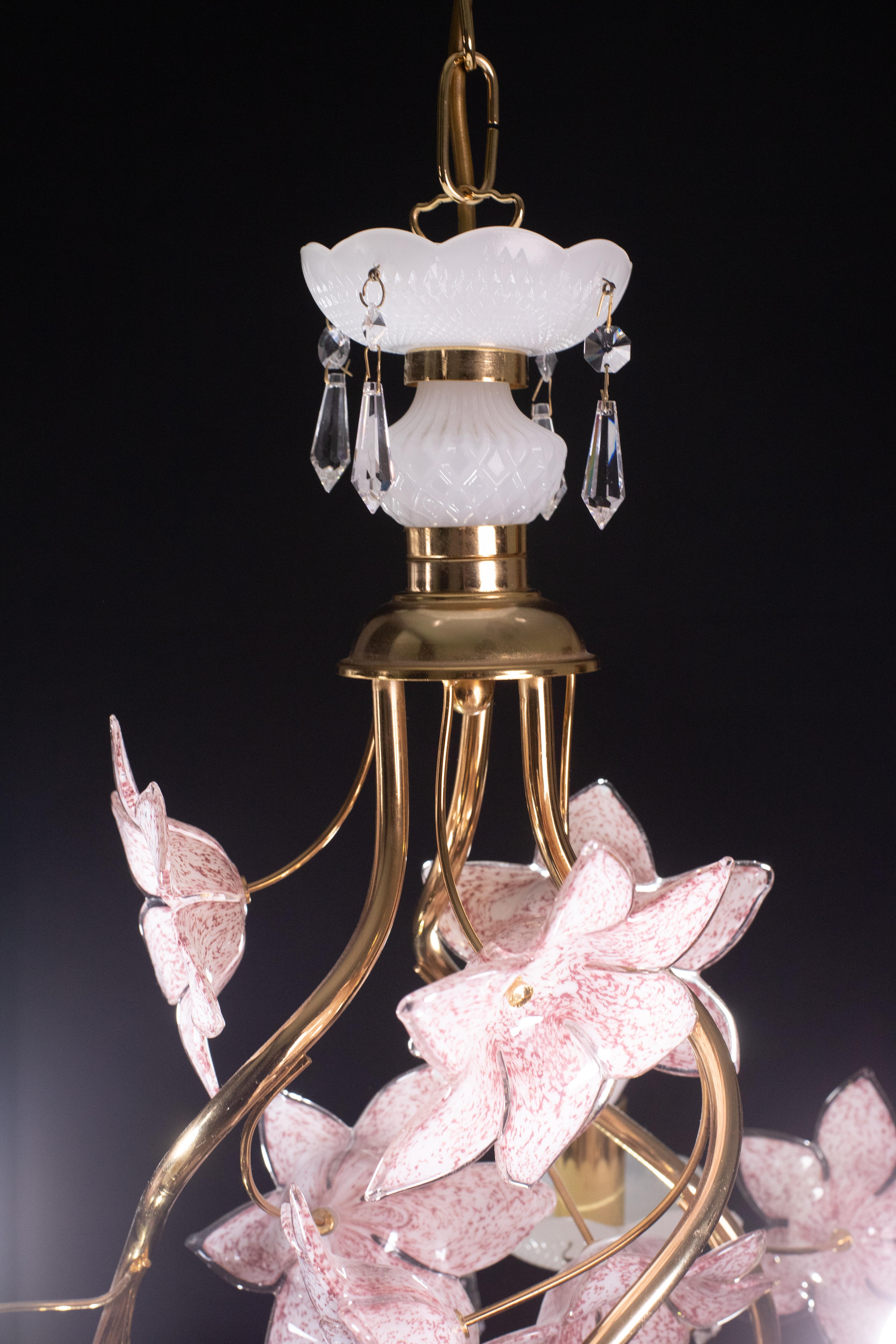 Delicious Pink Flowers Murano Chandelier, 1970s For Sale 2