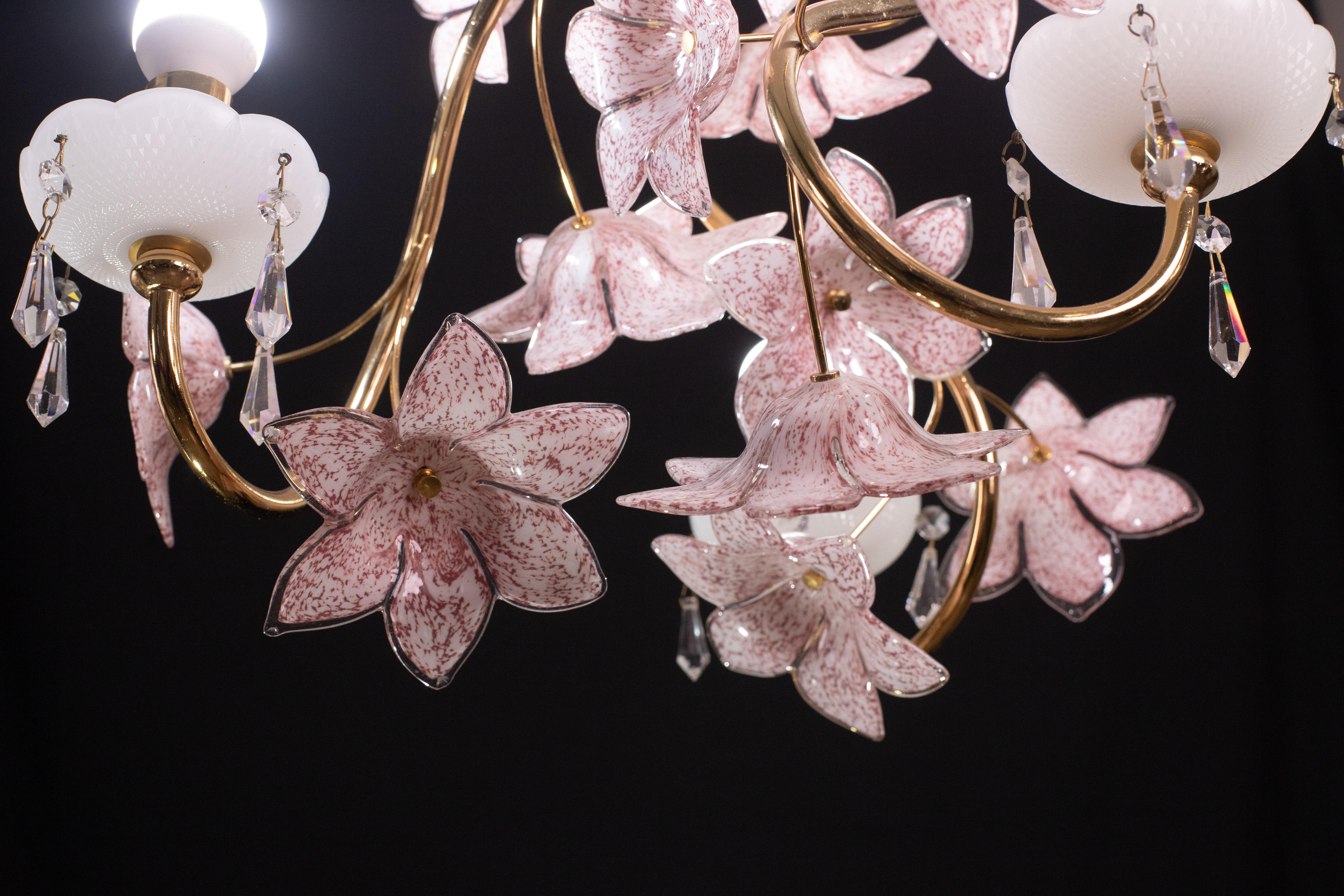 Delicious Pink Flowers Murano Chandelier, 1970s For Sale 3
