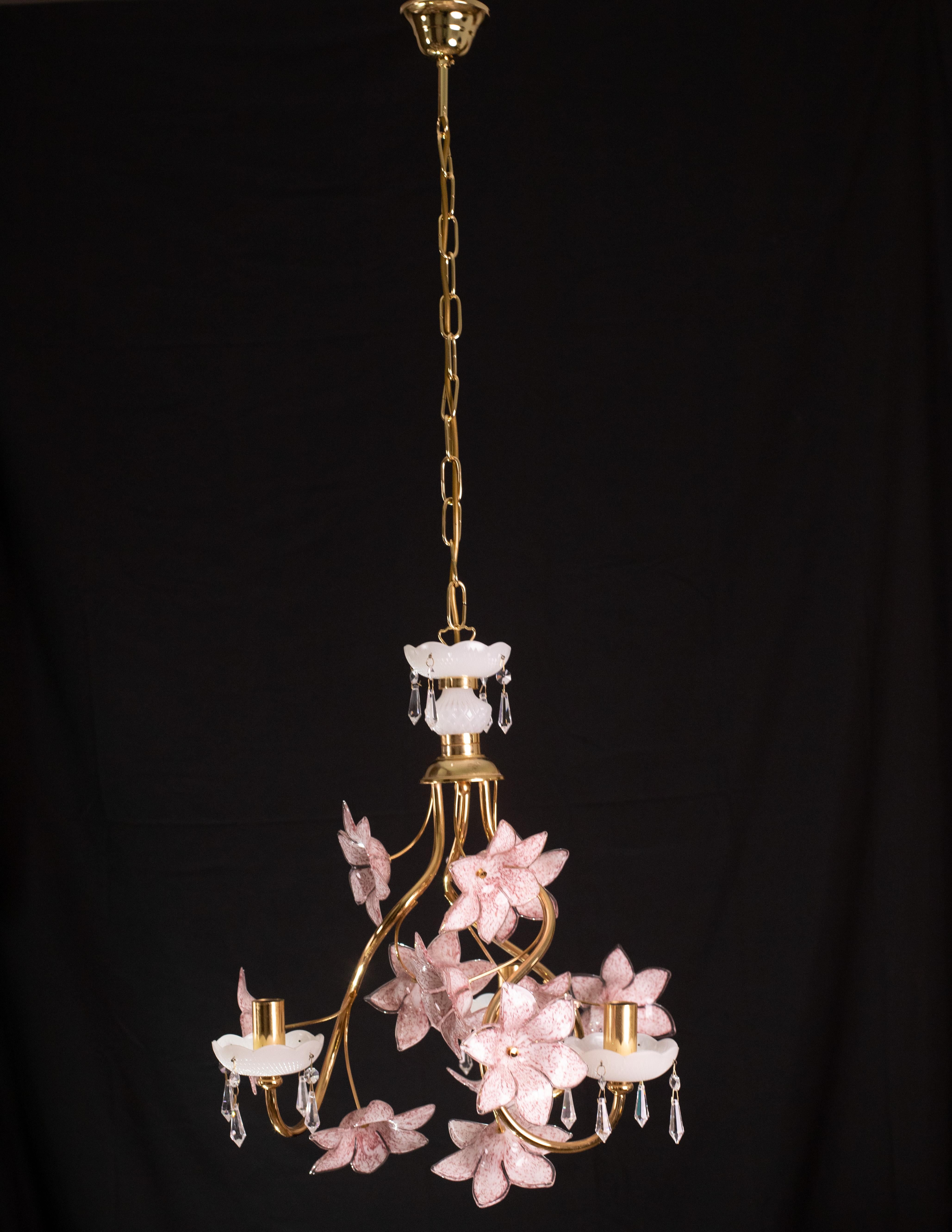 Delicious Pink Flowers Murano Chandelier, 1970s For Sale 4