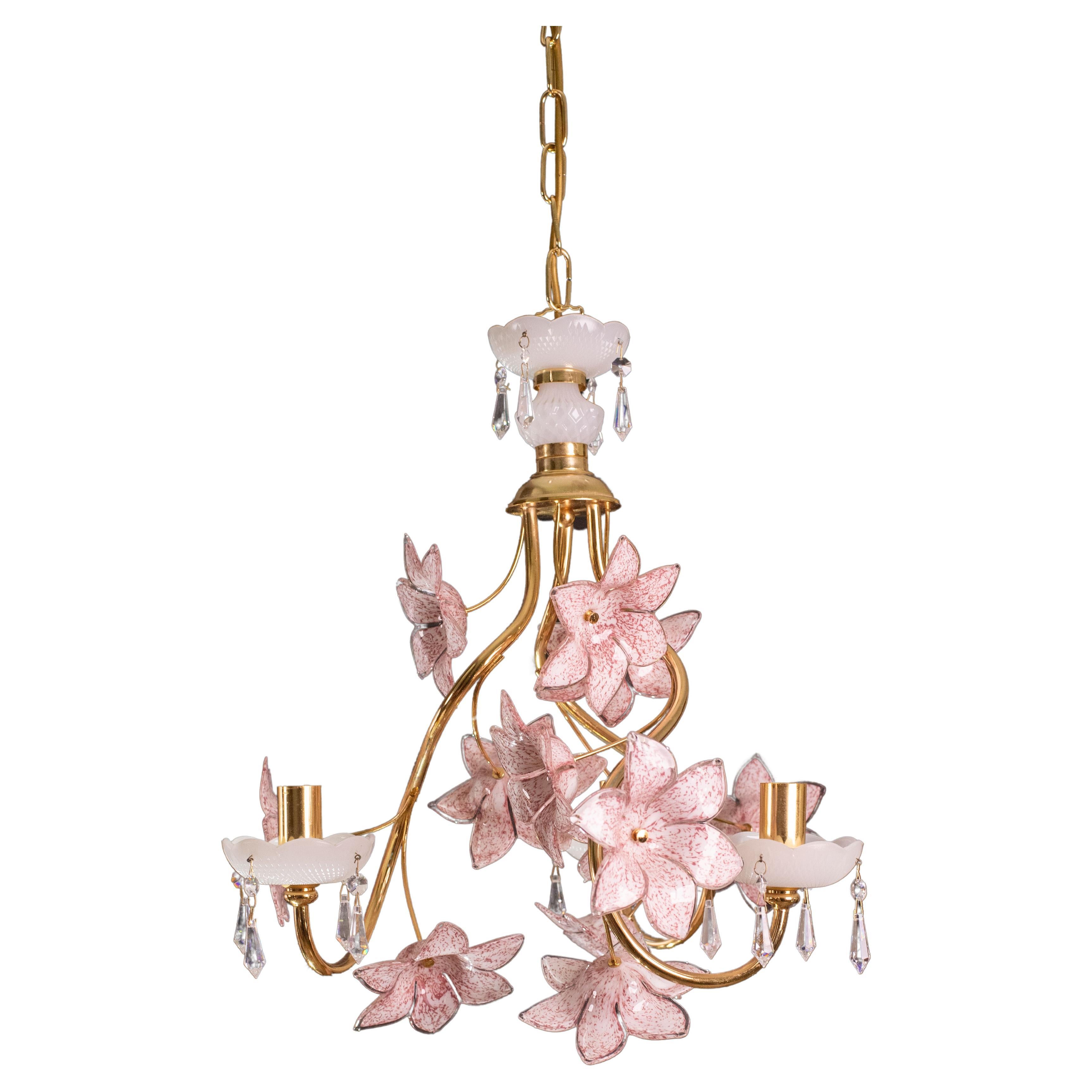 Delicious Pink Flowers Murano Chandelier, 1970s For Sale