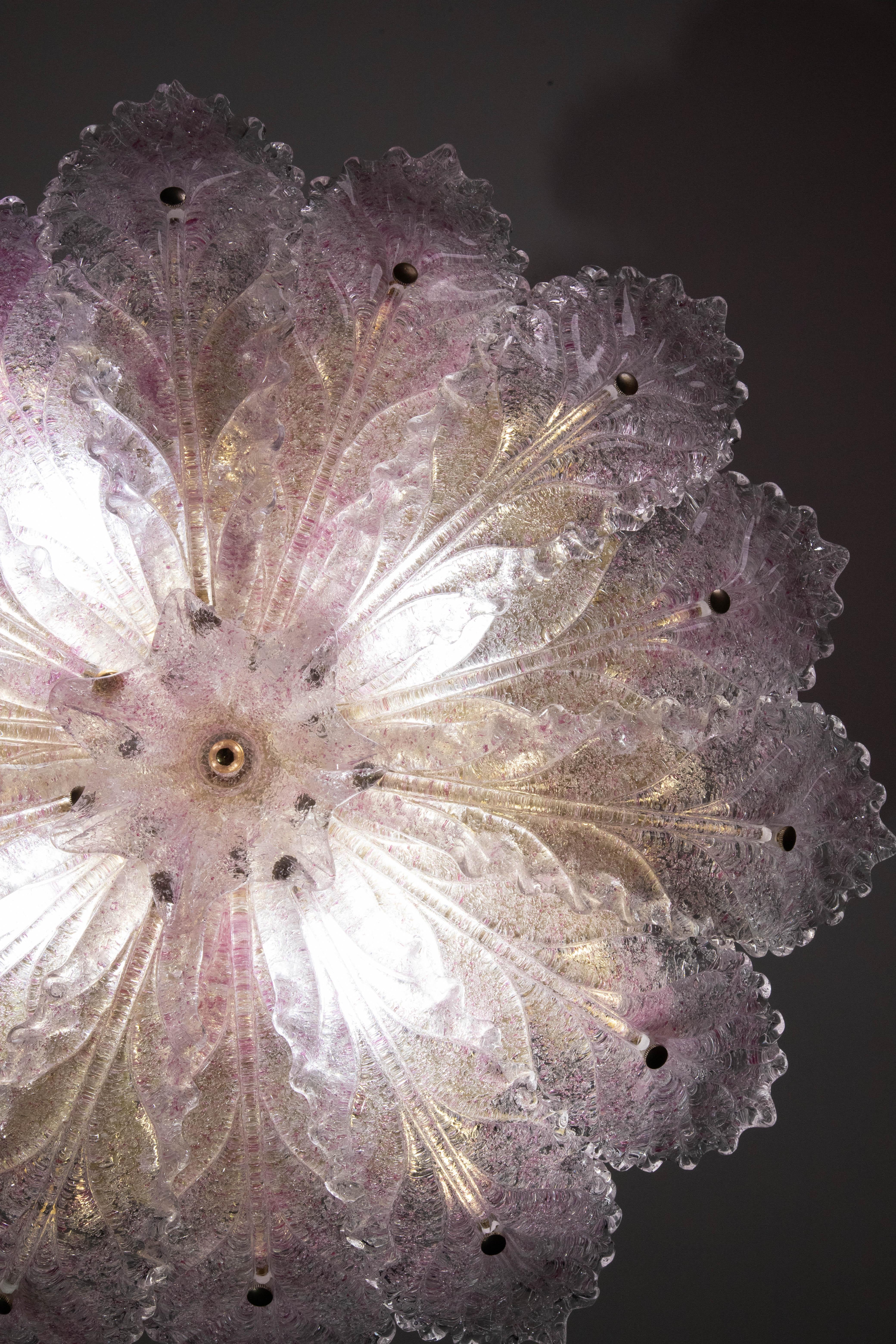Delicious Pink Murano Glass Leave Ceiling Light or Chandelier, 1970s For Sale 7