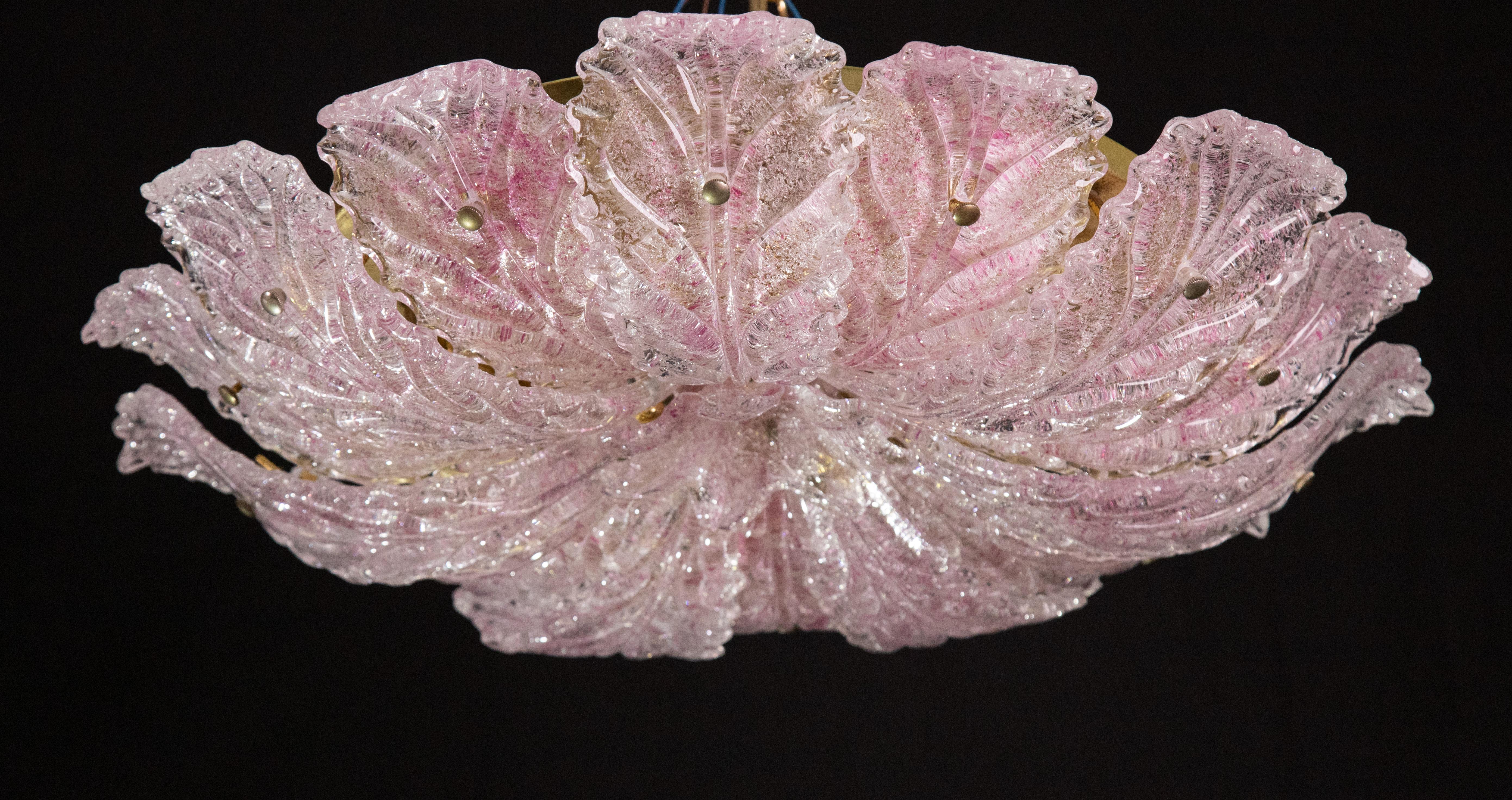 Delicious Pink Murano Glass Leave Ceiling Light or Chandelier, 1970s In Good Condition For Sale In Roma, IT