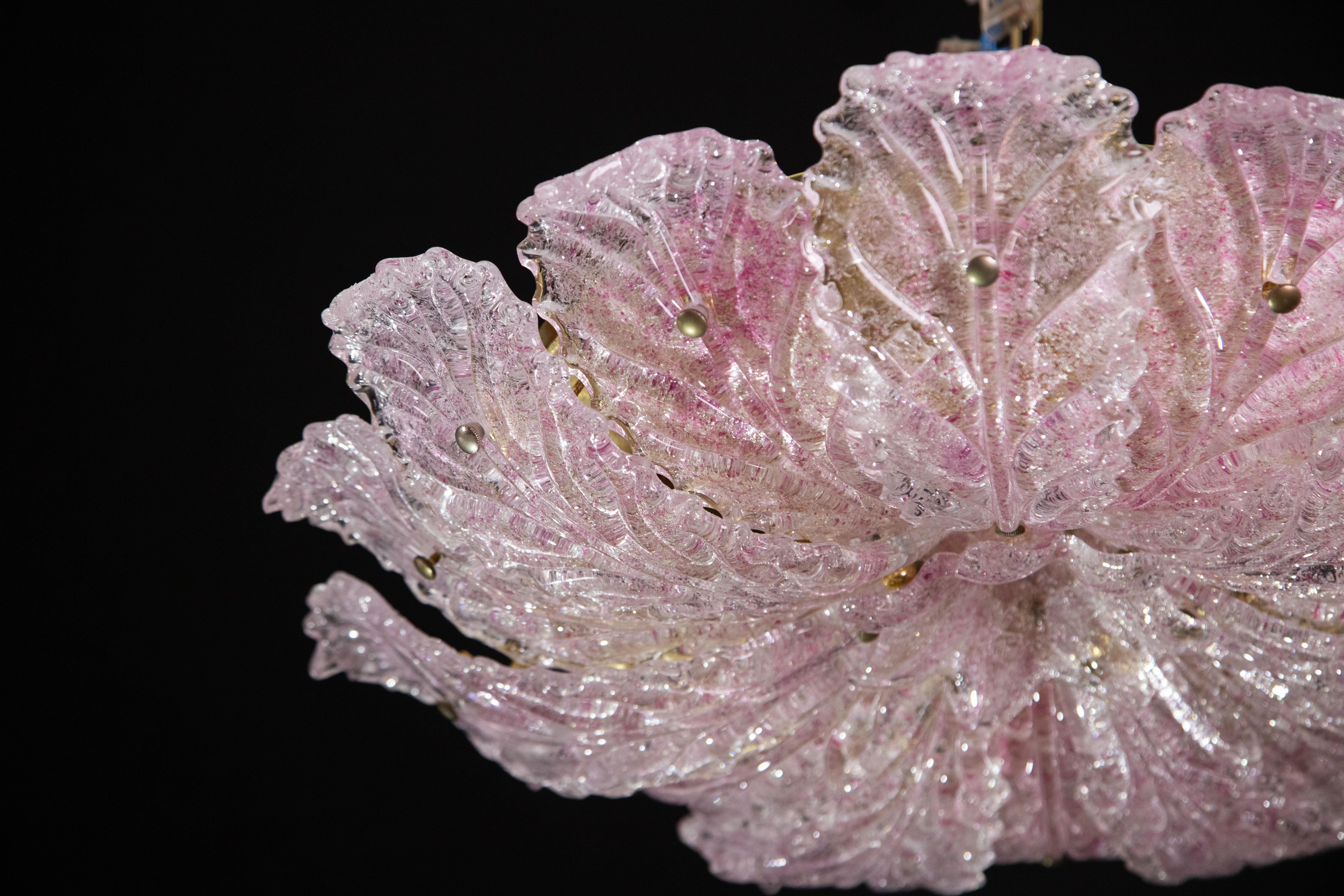 Late 20th Century Delicious Pink Murano Glass Leave Ceiling Light or Chandelier, 1970s For Sale
