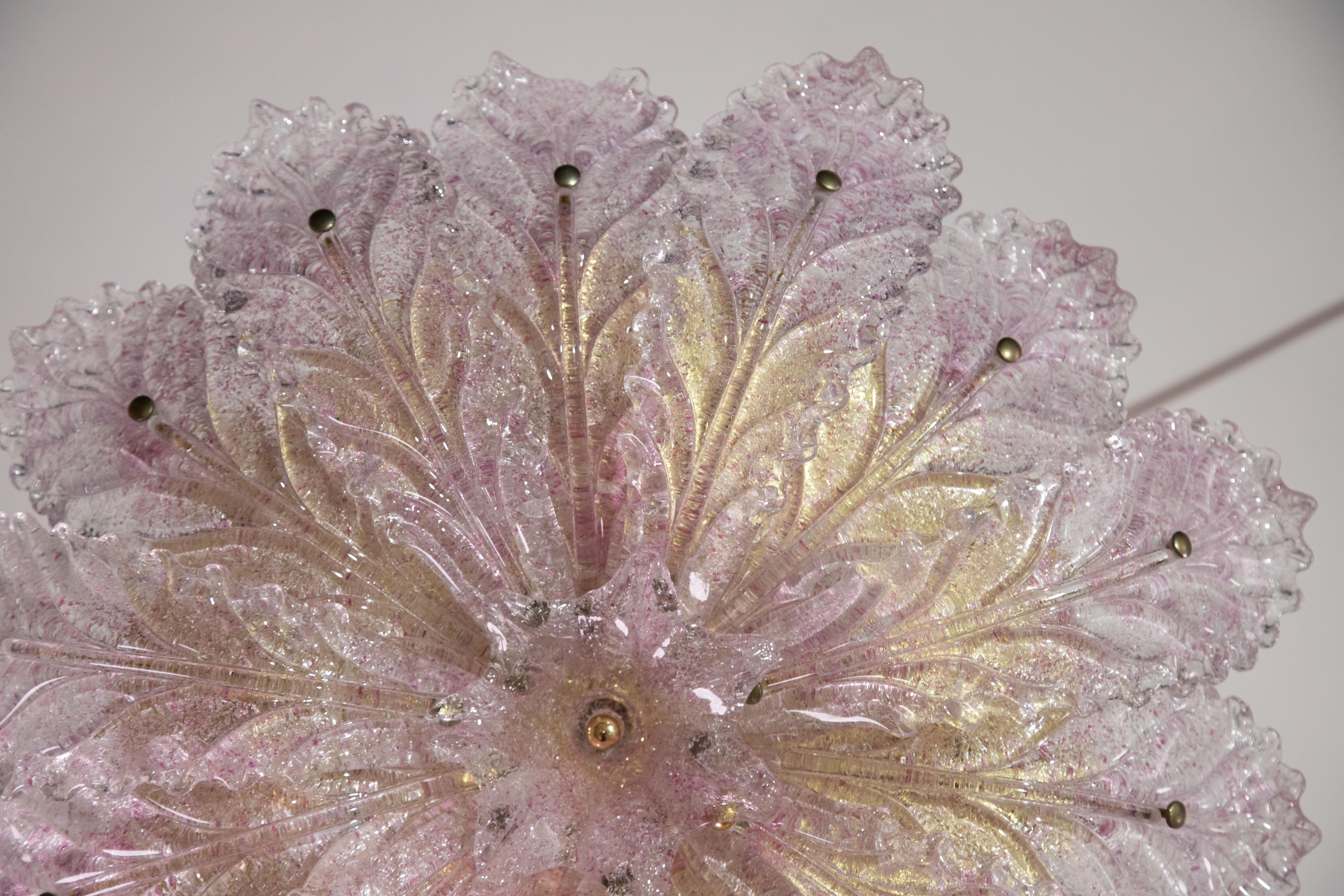 Delicious Pink Murano Glass Leave Ceiling Light or Chandelier, 1970s For Sale 3