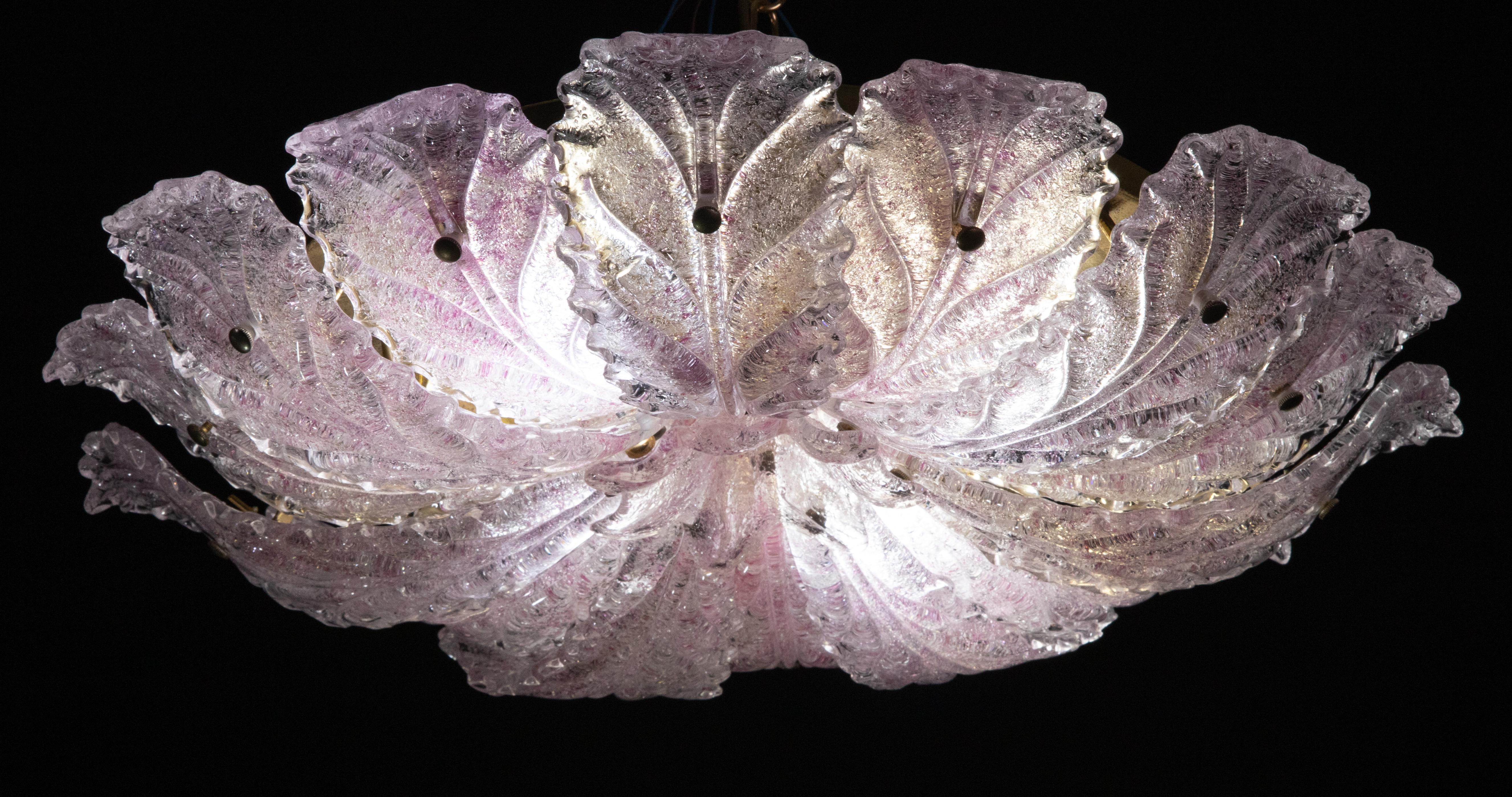 Delicious Pink Murano Glass Leave Ceiling Light or Chandelier, 1970s For Sale 4