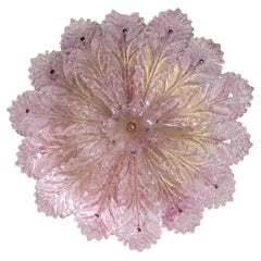 Delicious Pink Murano Glass Leave Ceiling Light or Chandelier, 1970s