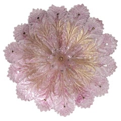 Retro Delicious Pink Murano Glass Leave Ceiling Light or Chandelier, 1970s