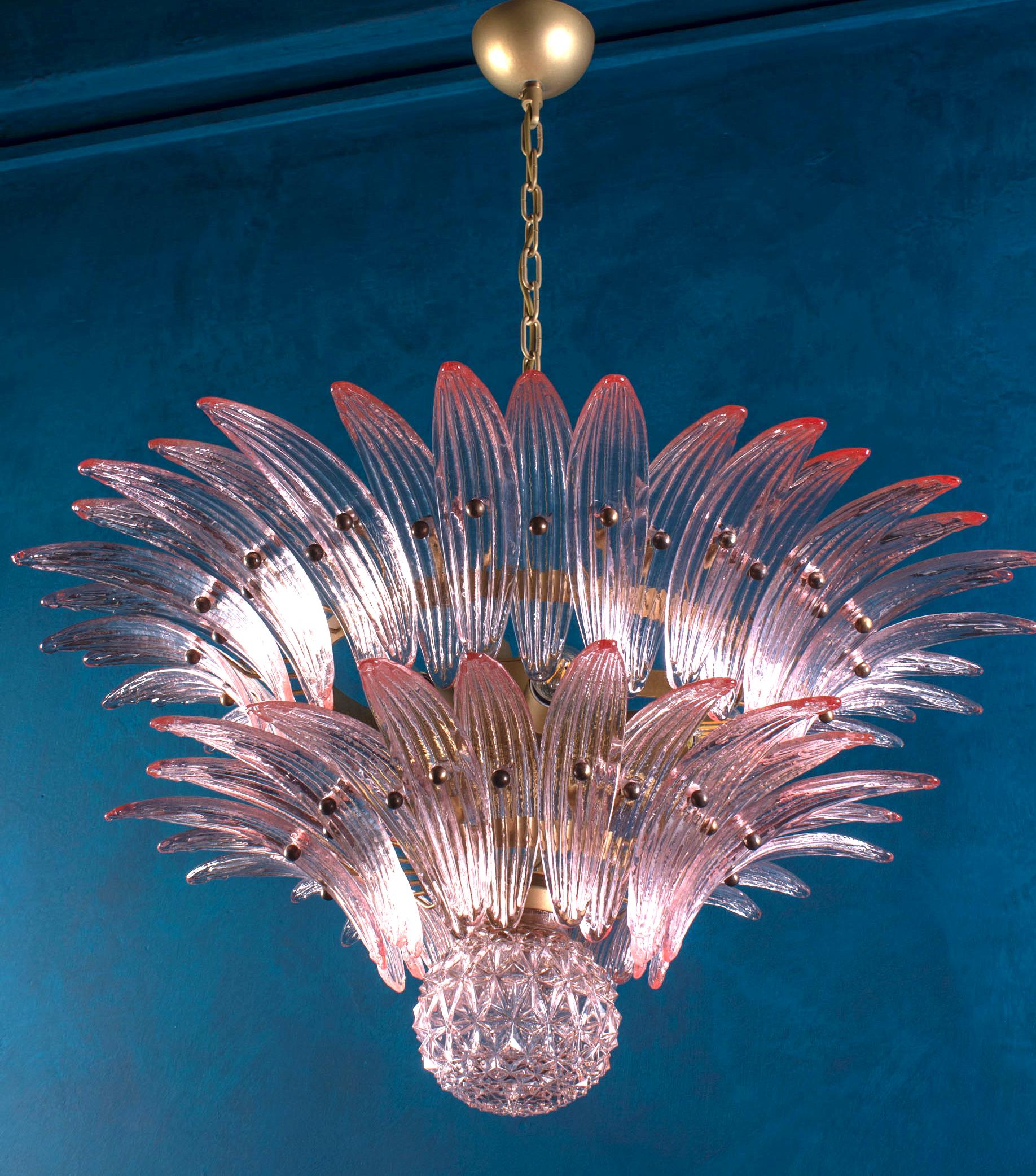 Mid-Century Modern Delicious Pink Murano Palmette Chandelier