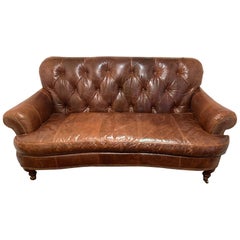 Used Delicious Supple Tufted Brown Leather Settee Loveseat