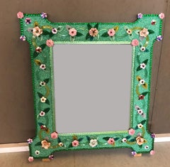 Delicious Venetian Murano Glass Mirror with Multicolor Flowers