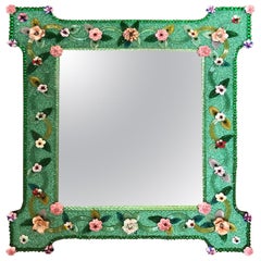 Delicious Venetian Murano Glass Mirror with Multicolor Flowers