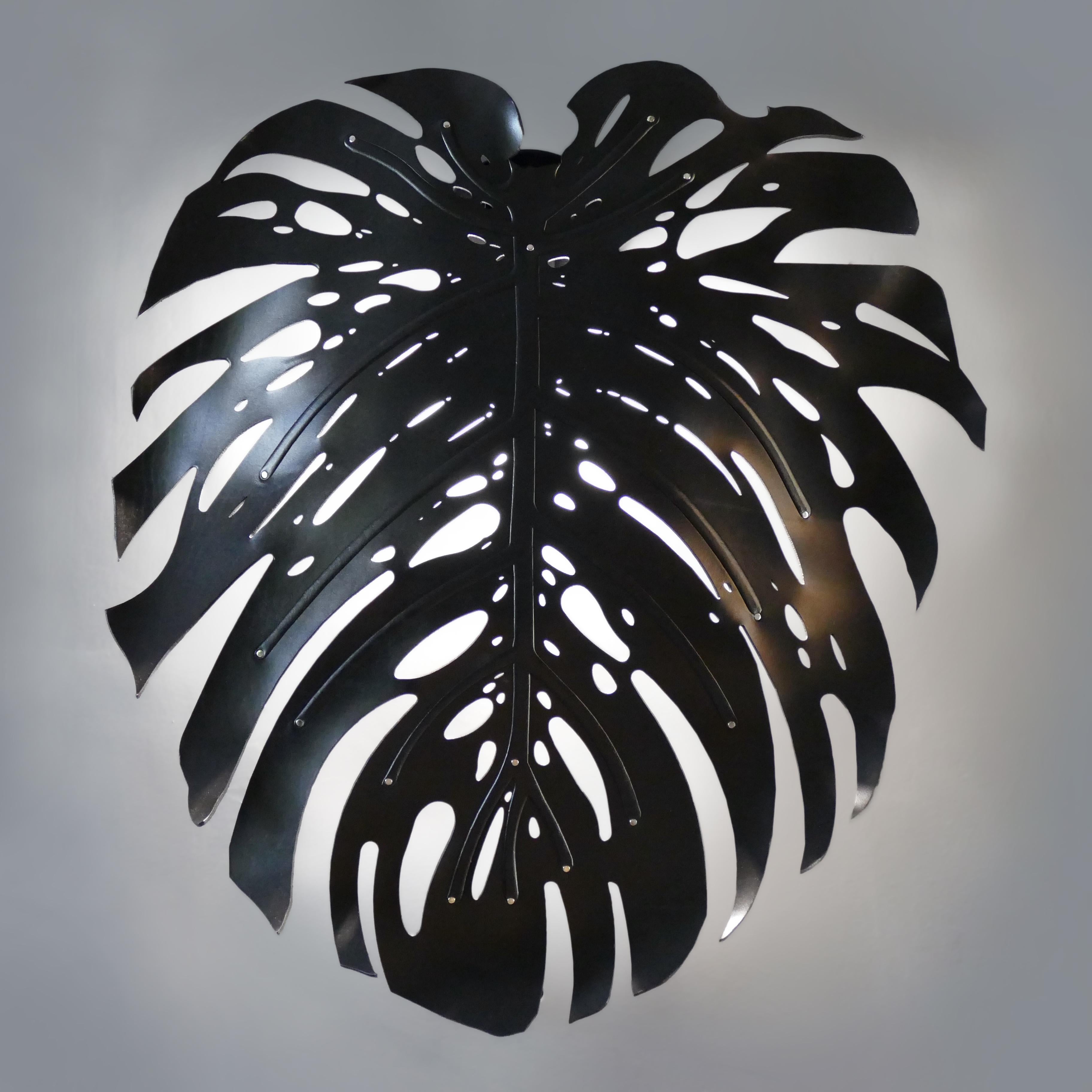 Hand-Crafted Wall Sconce, Black Leather - Monster Delicious For Sale