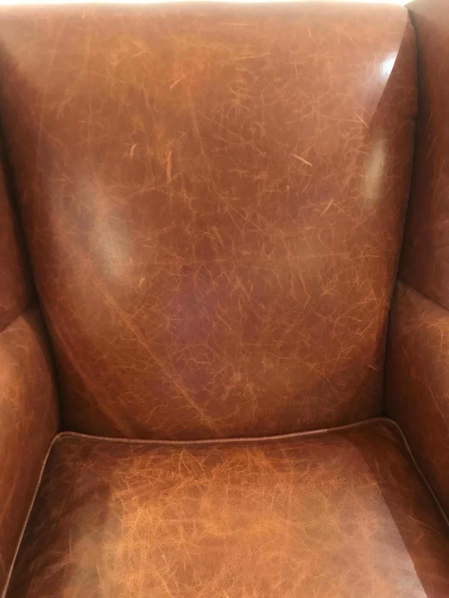 Deliciously Supple Leather Club Chair and Ottoman In Excellent Condition In Hopewell, NJ