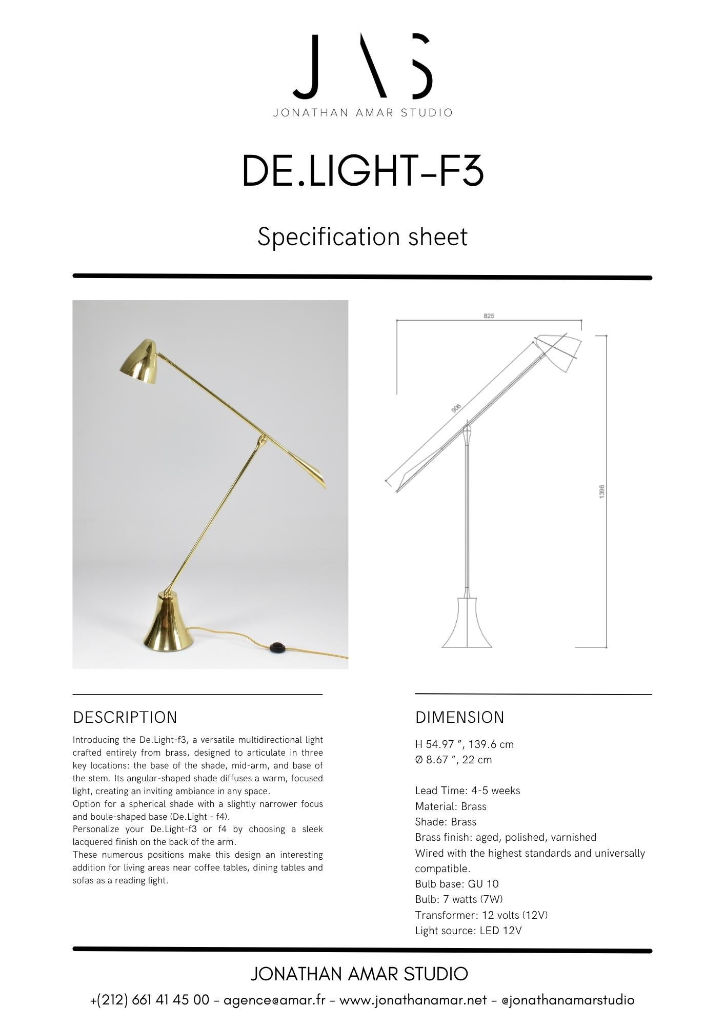 De.Light f3 Lampadaire contemporain articulé en laiton en vente 4